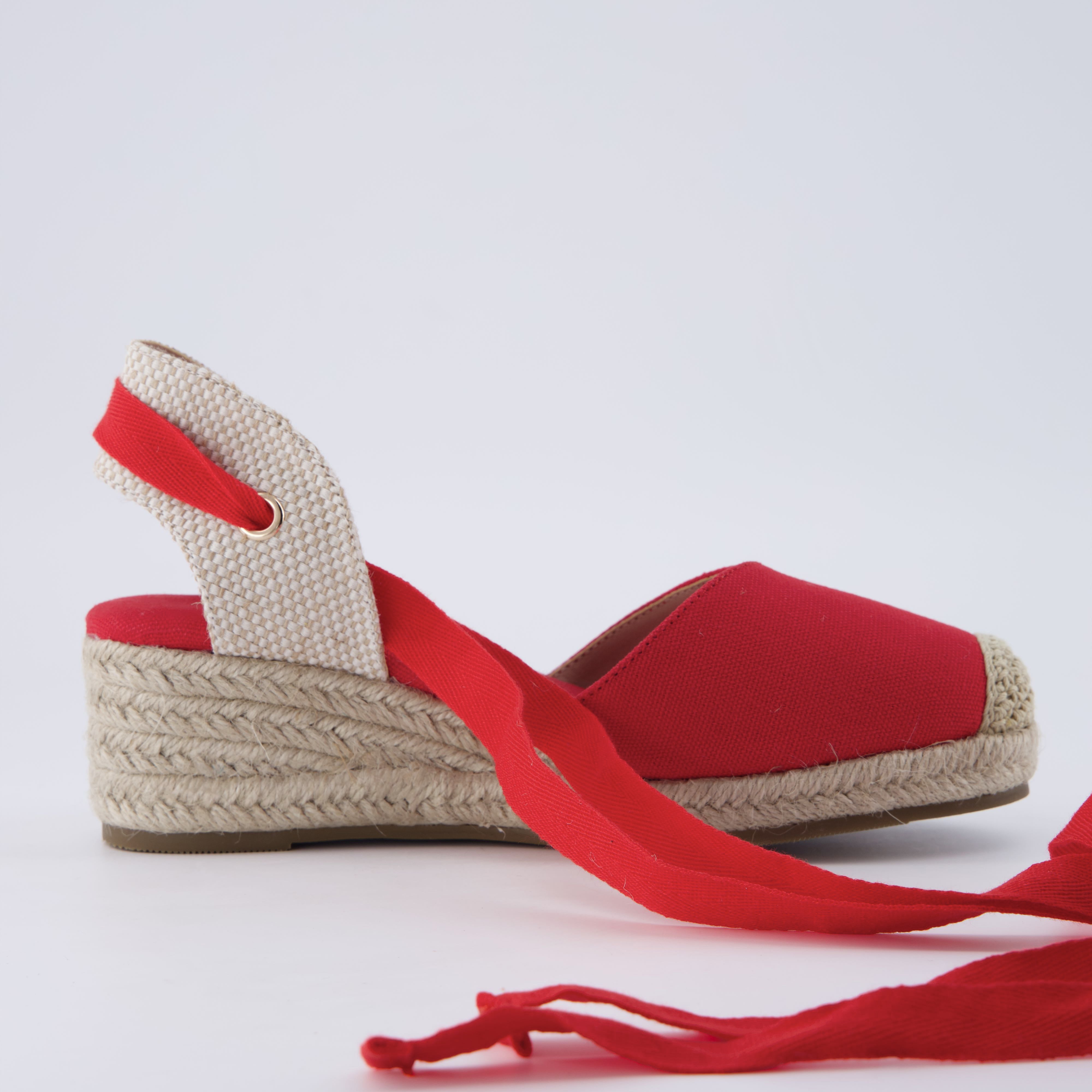 Bonita Platform Wedge Sandals Red Canvas
