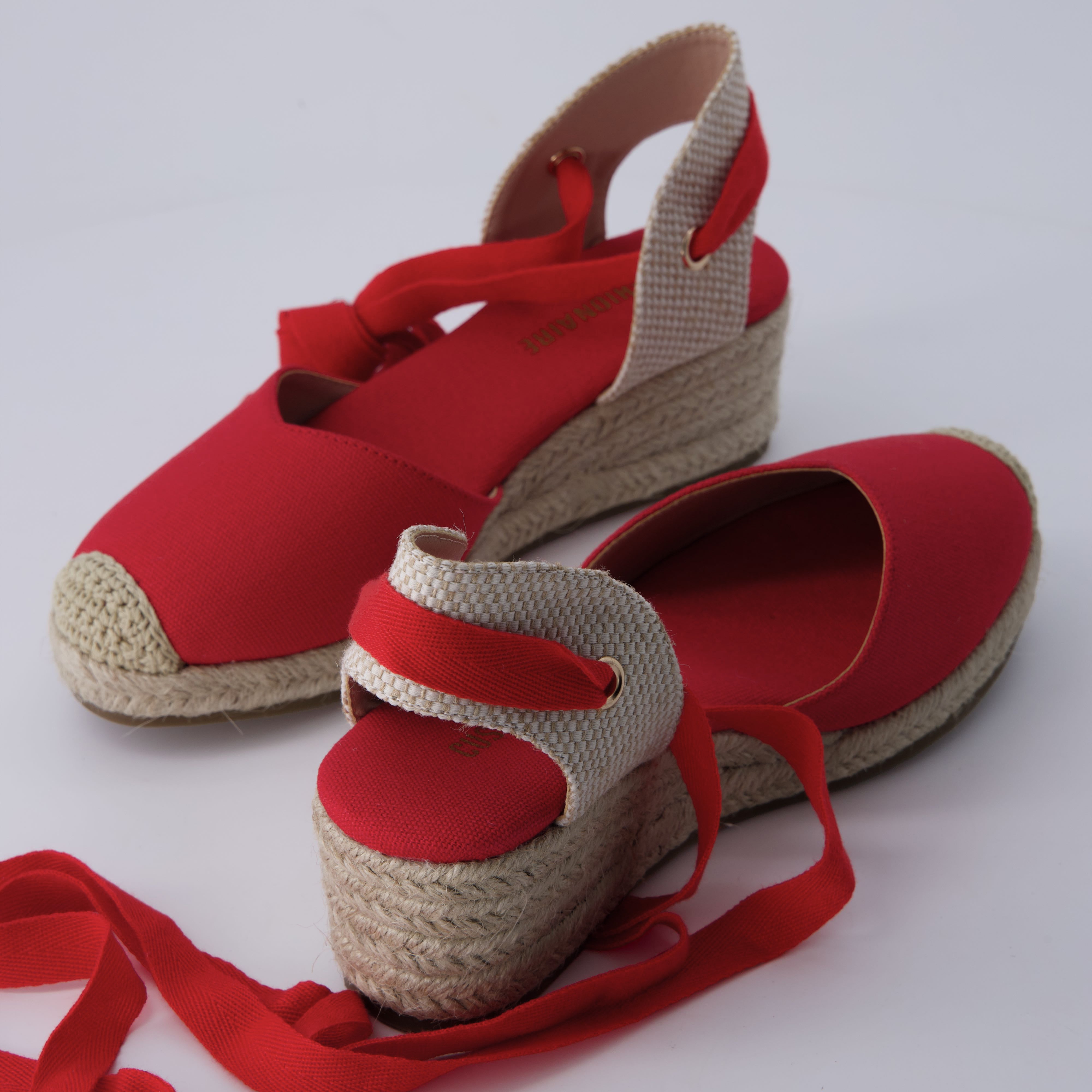 Bonita Platform Wedge Sandals Red Canvas