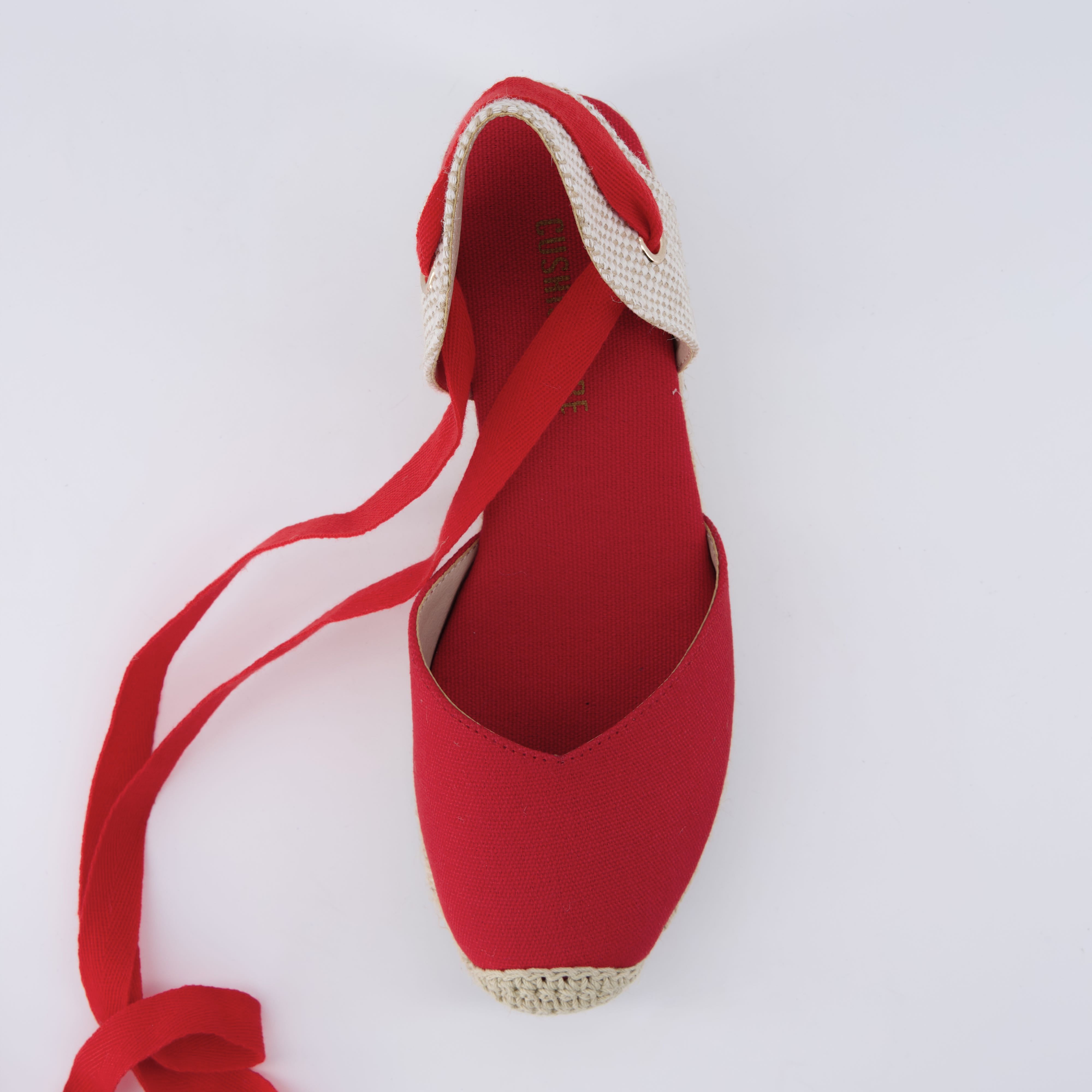 Bonita Platform Wedge Sandals Red Canvas