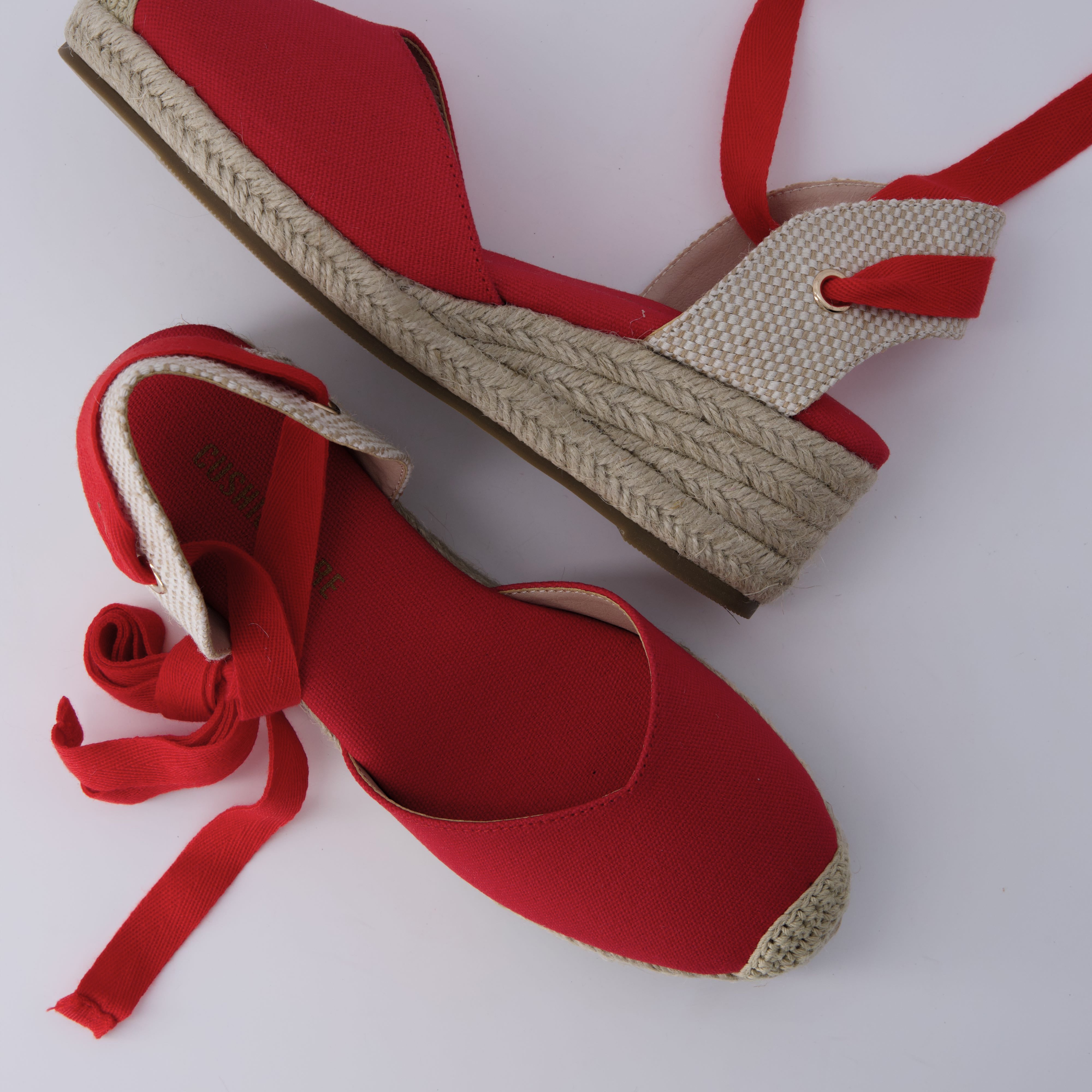 Bonita Platform Wedge Sandals Red Canvas