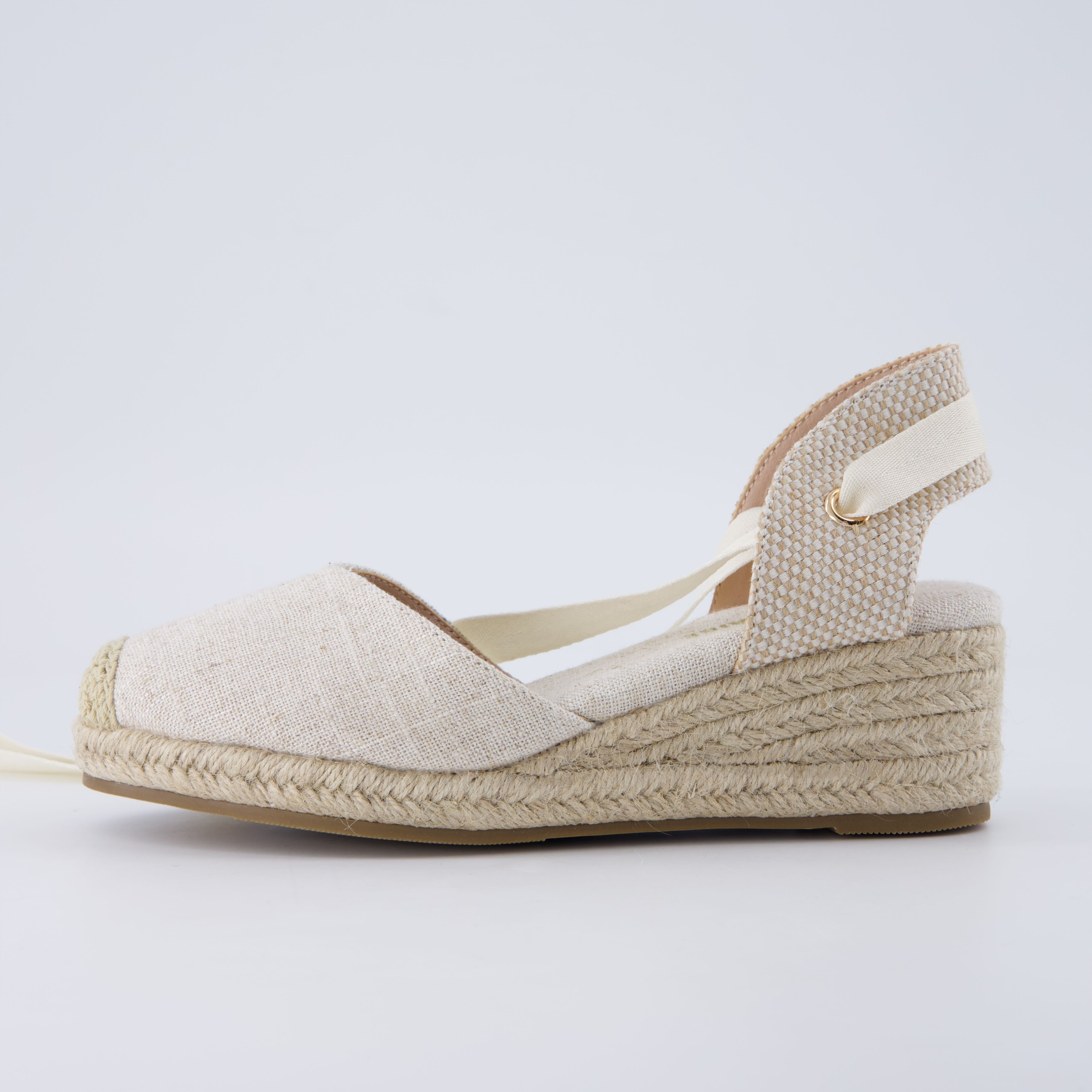 Bonita Platform Wedge Sandals Beige Linen