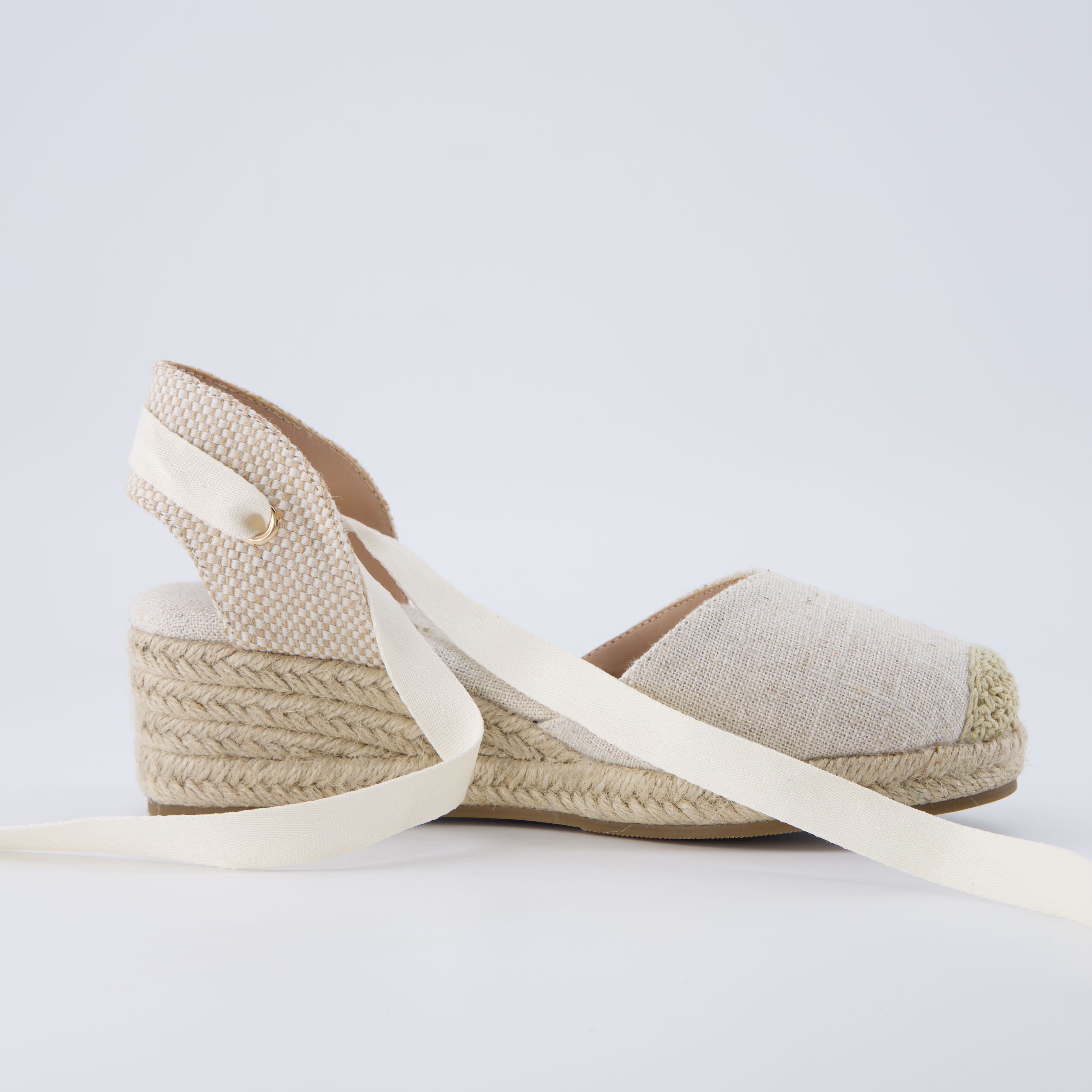 Bonita Platform Wedge Sandals Beige Linen