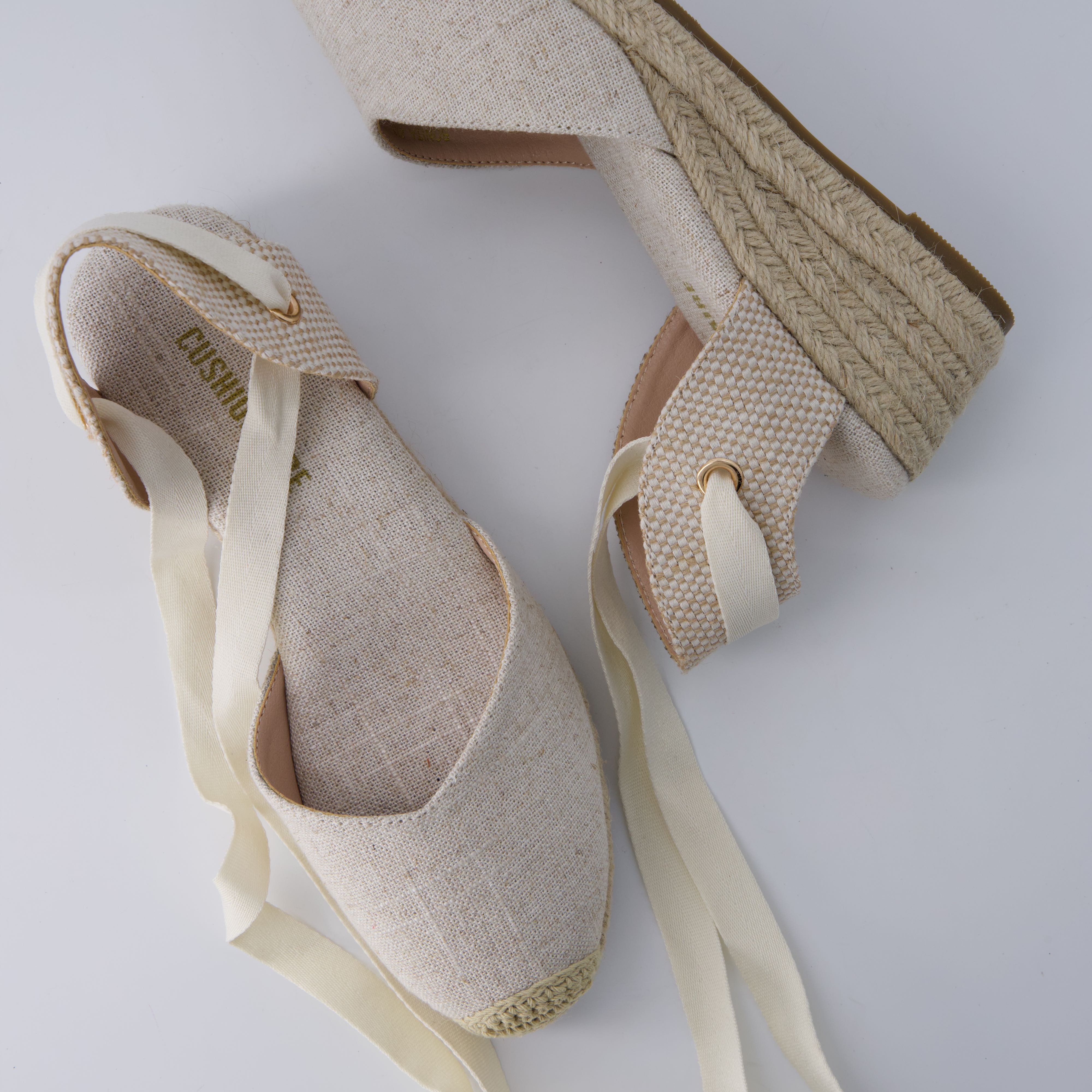 Bonita Platform Wedge Sandals Beige Linen