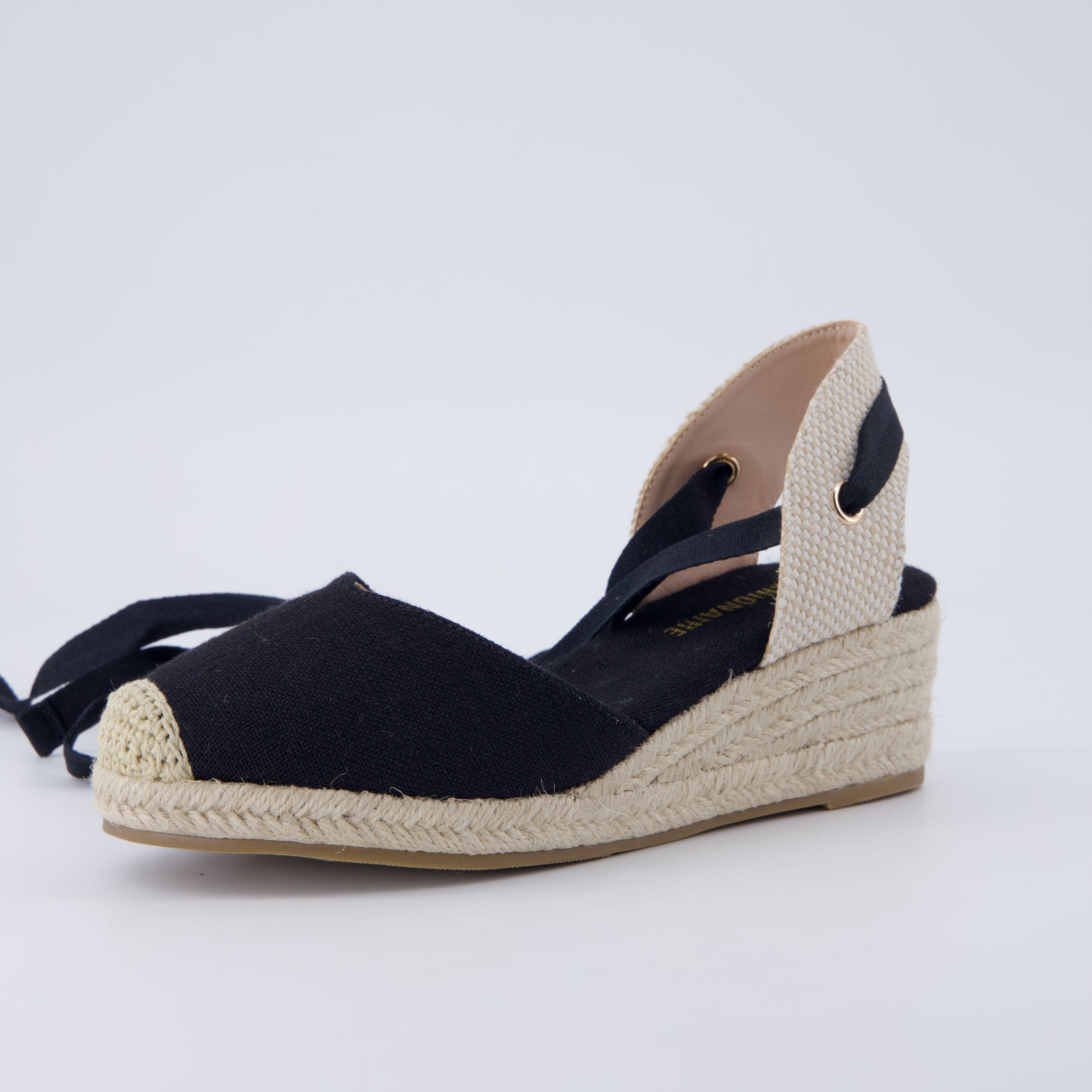 Bonita Platform Wedge Sandals Black Linen