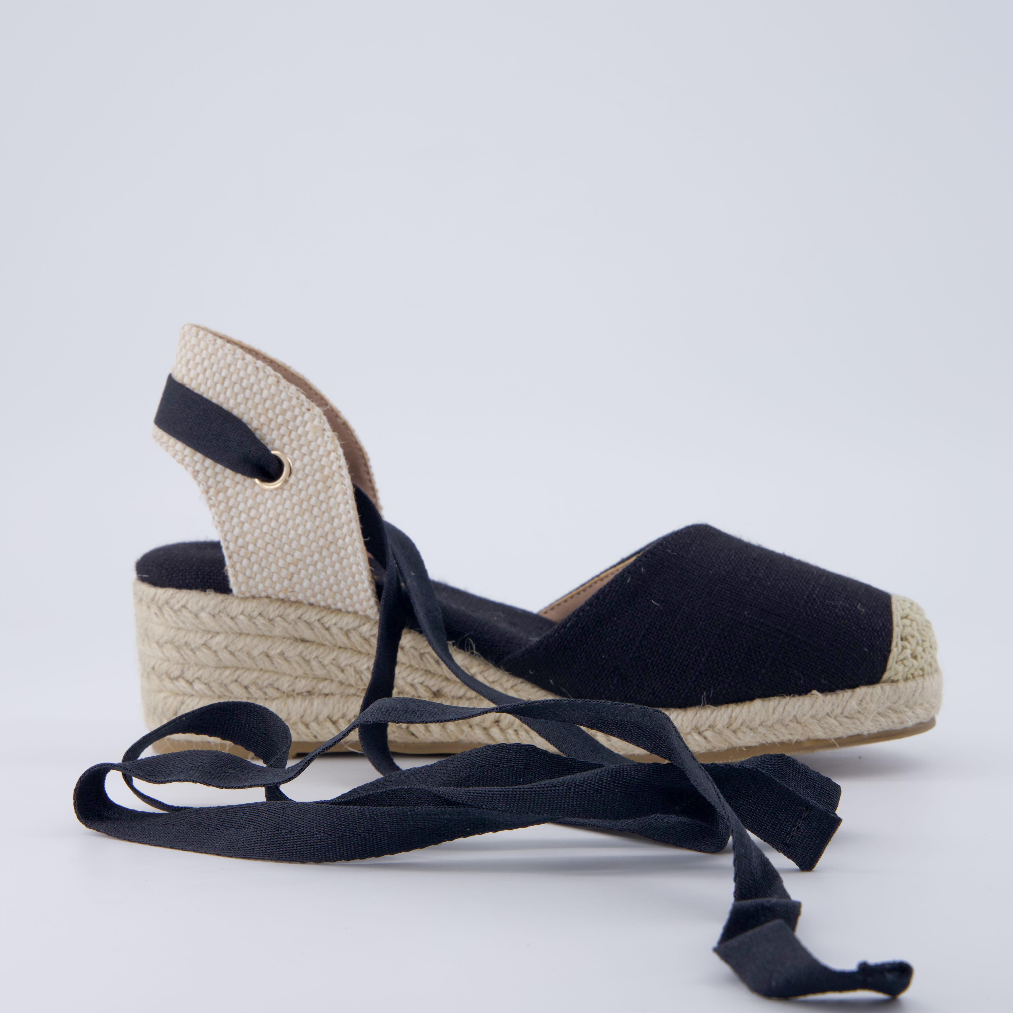 Bonita Platform Wedge Sandals Black Linen