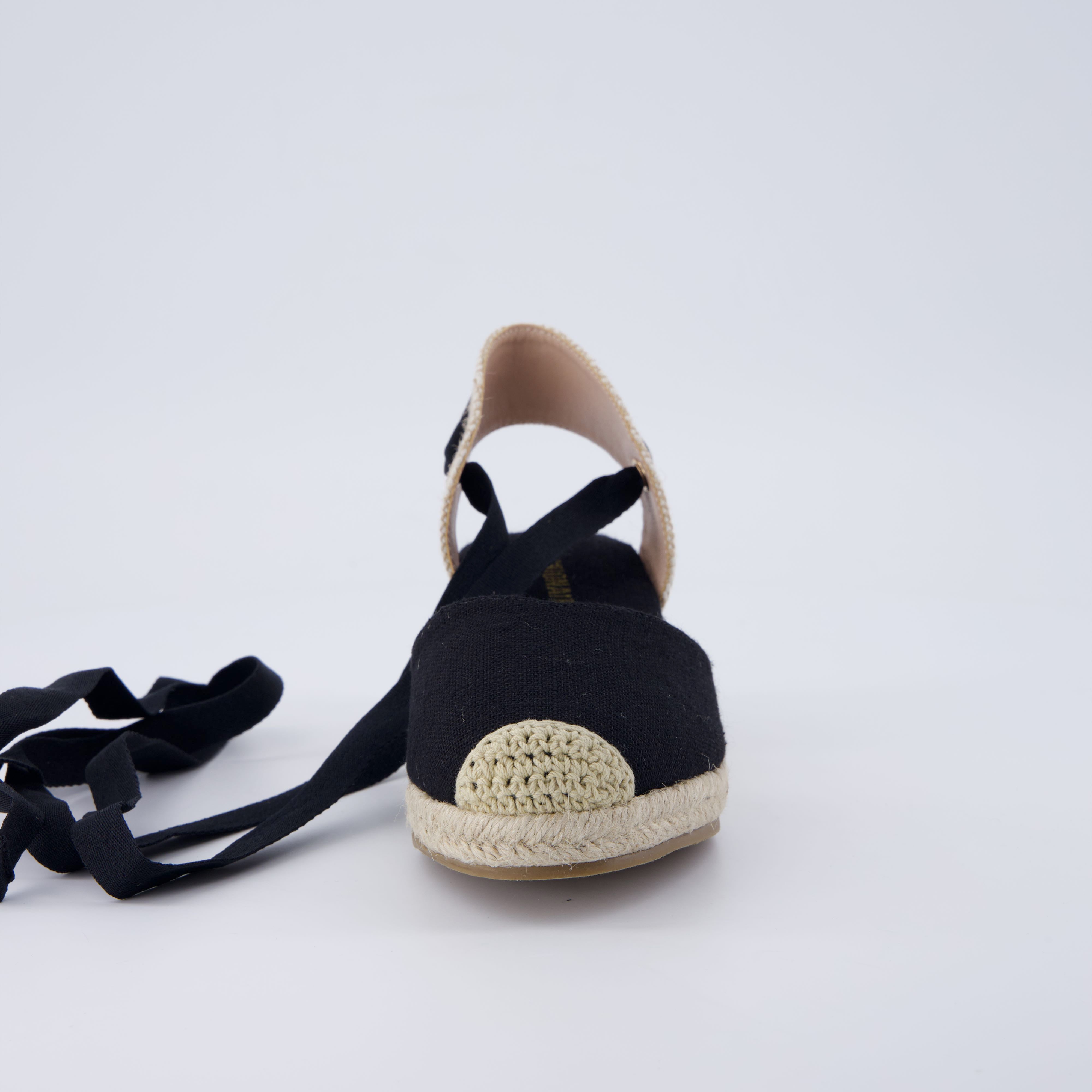 Bonita Platform Wedge Sandals Black Linen