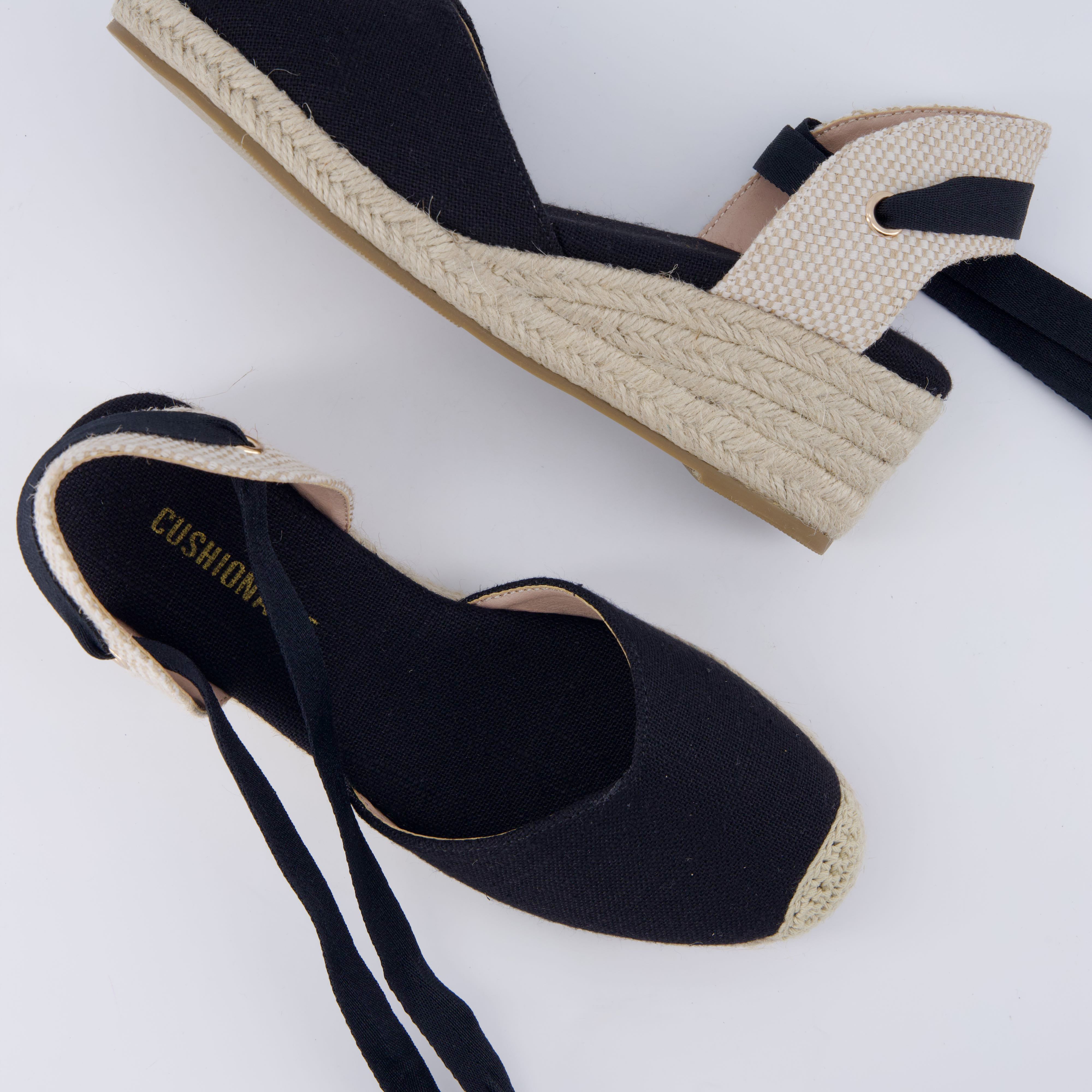 Bonita Platform Wedge Sandals Black Linen