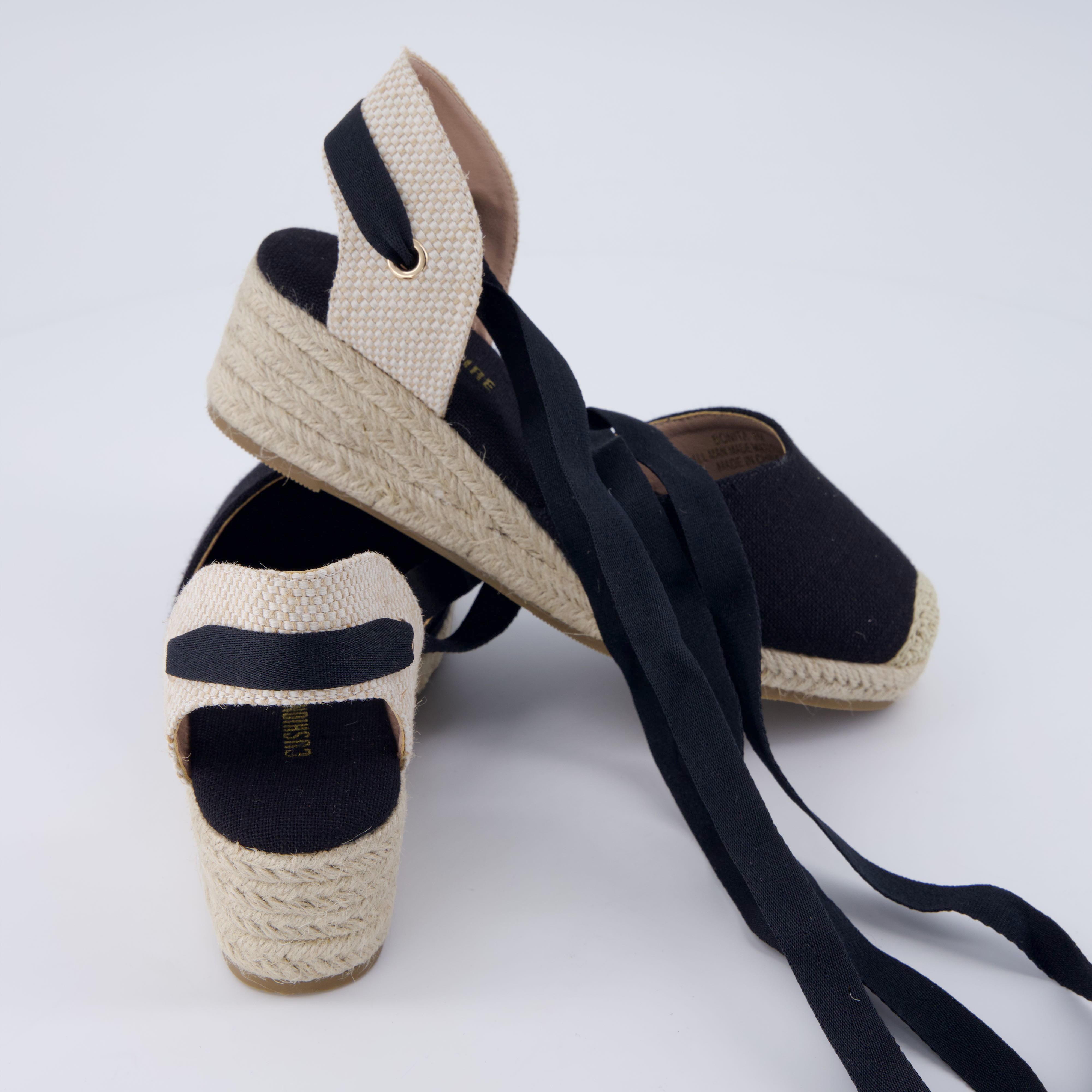 Bonita Platform Wedge Sandals Black Linen