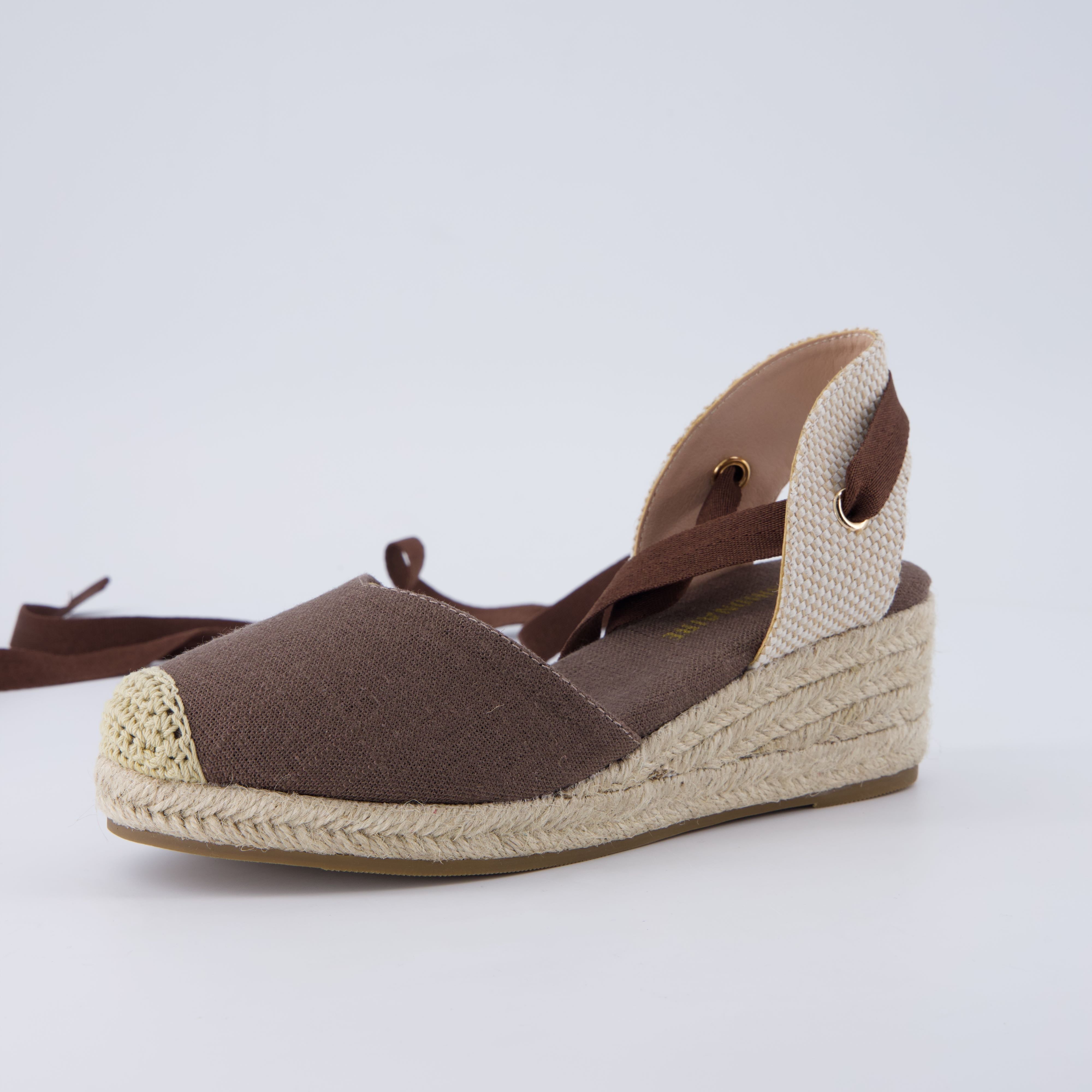 Bonita Platform Wedge Sandals Chocolate Linen
