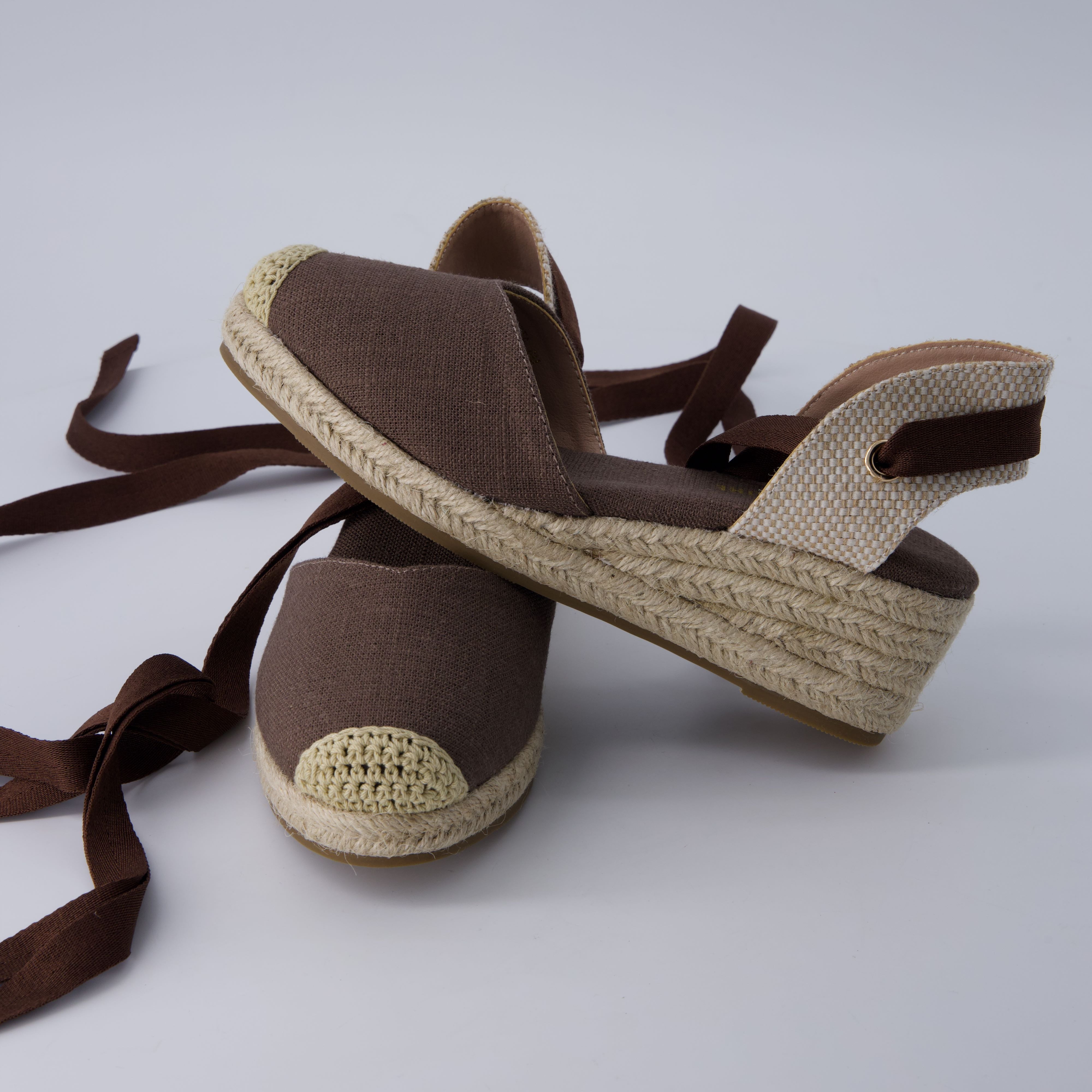 Bonita Platform Wedge Sandals Chocolate Linen