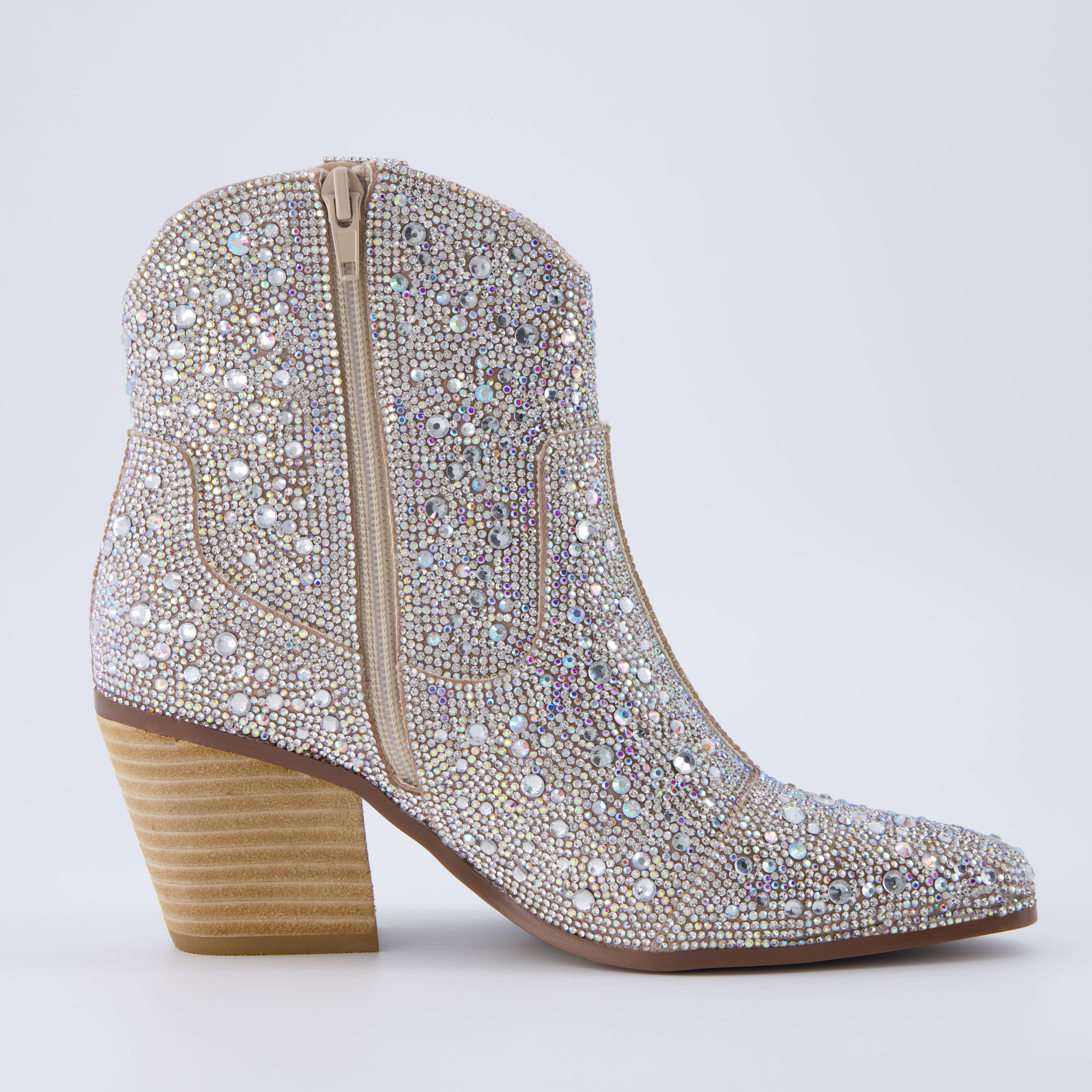 Bravo Rhinestone Western Boot Silver