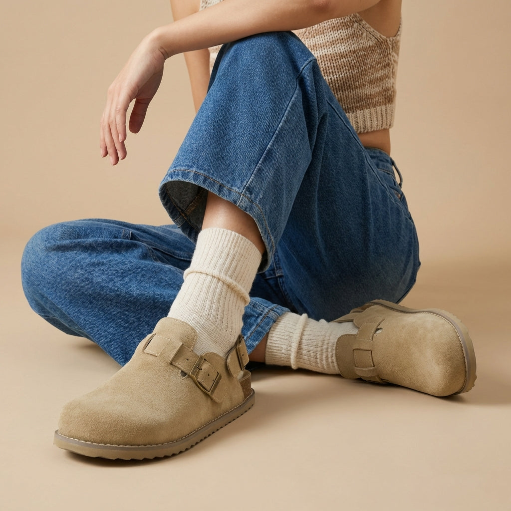 Brooklyn Suede Womens Slides Biscuit
