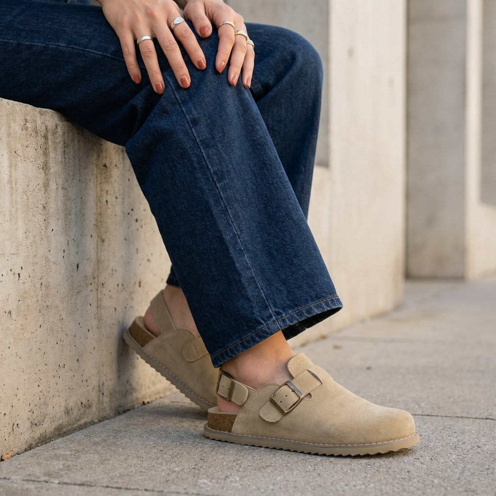 Brooklyn Suede Womens Slides Biscuit