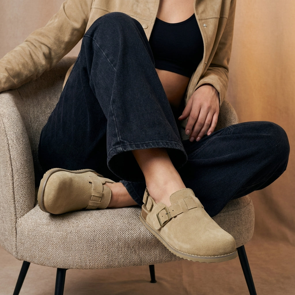 Brooklyn Suede Womens Slides Biscuit