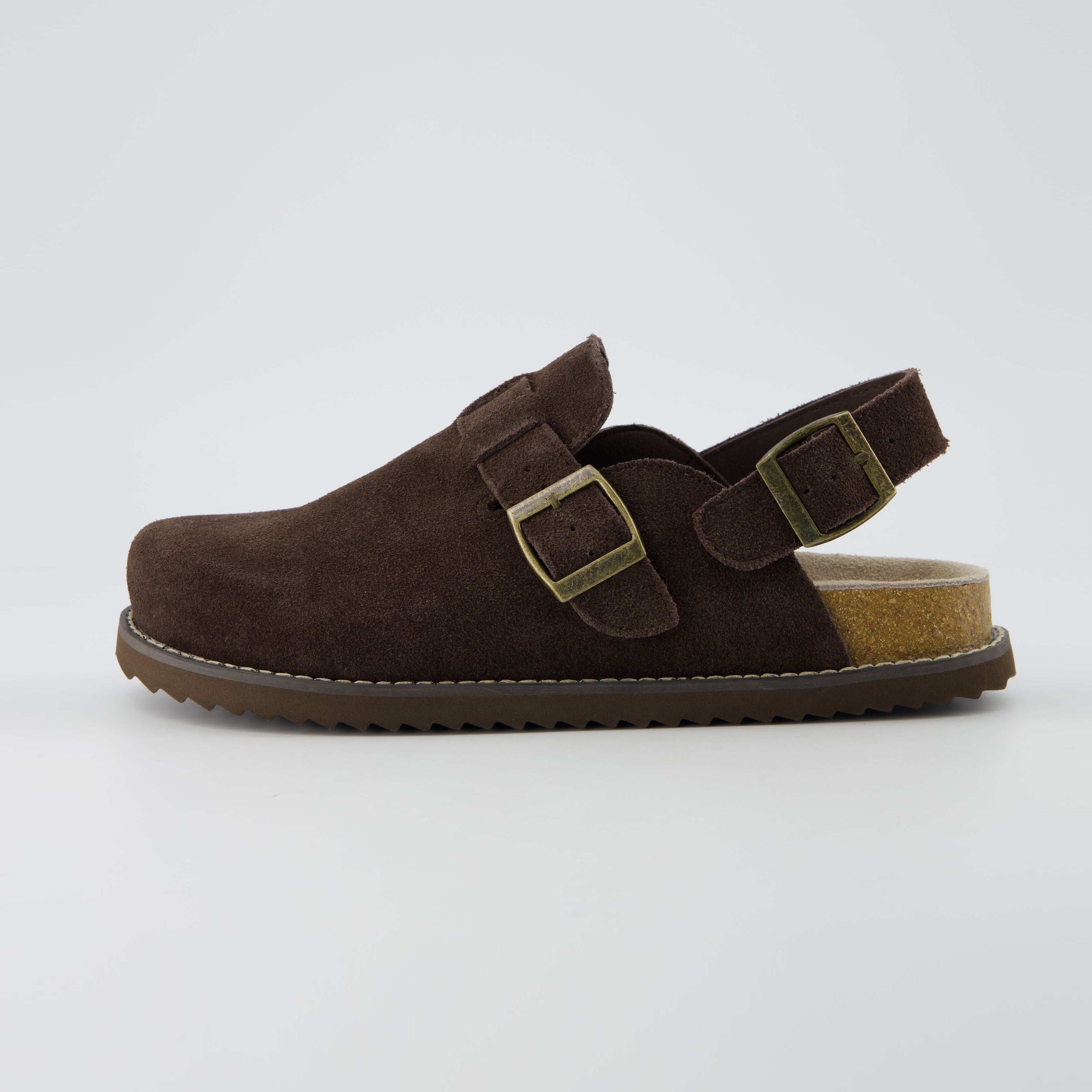 Cushionaire Brooklyn Suede Womens Slides– Comfortable Clog Mules with Adjustable Buckles – Summer Shoes for Women Chocolate