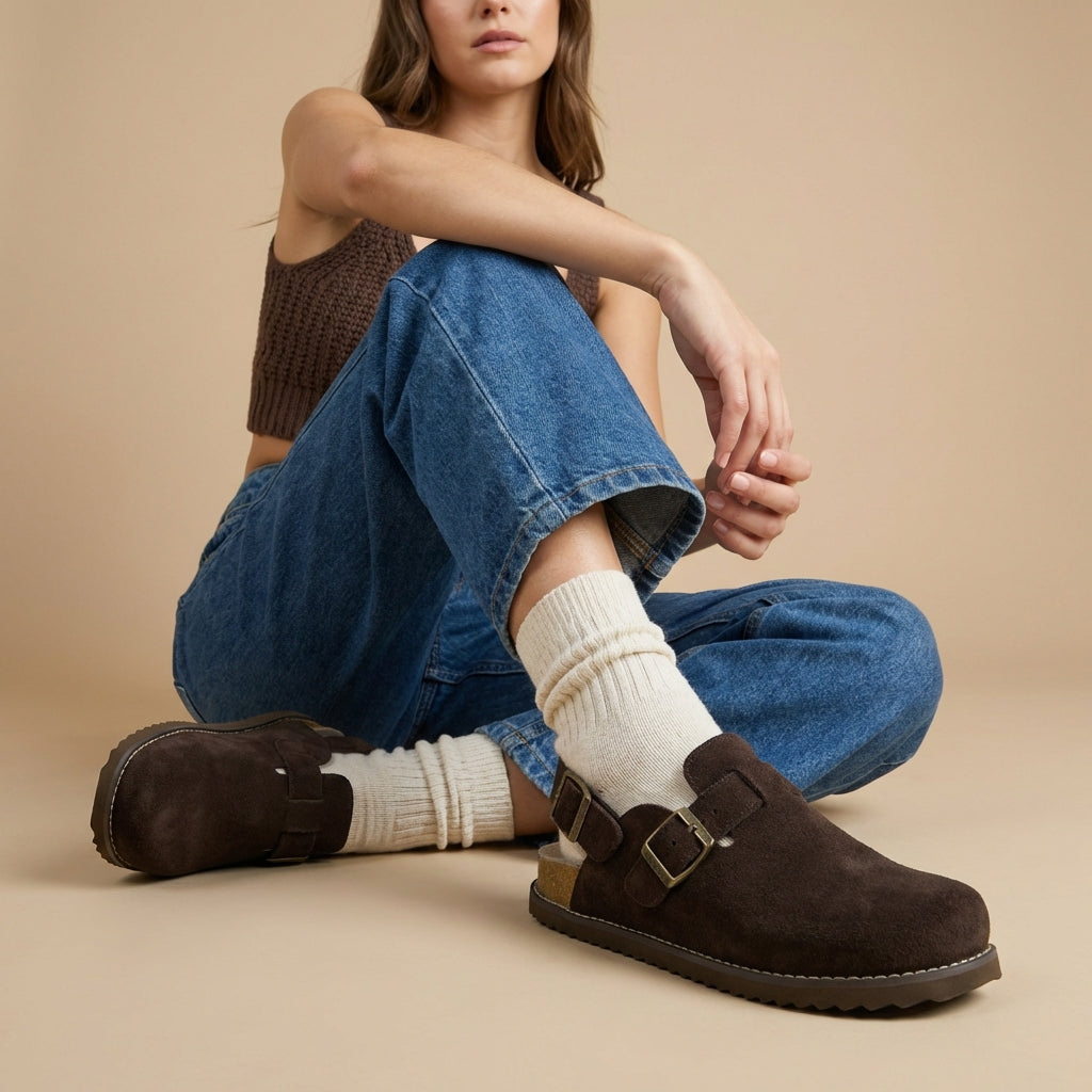 Brooklyn Suede Womens Slides Chocolate