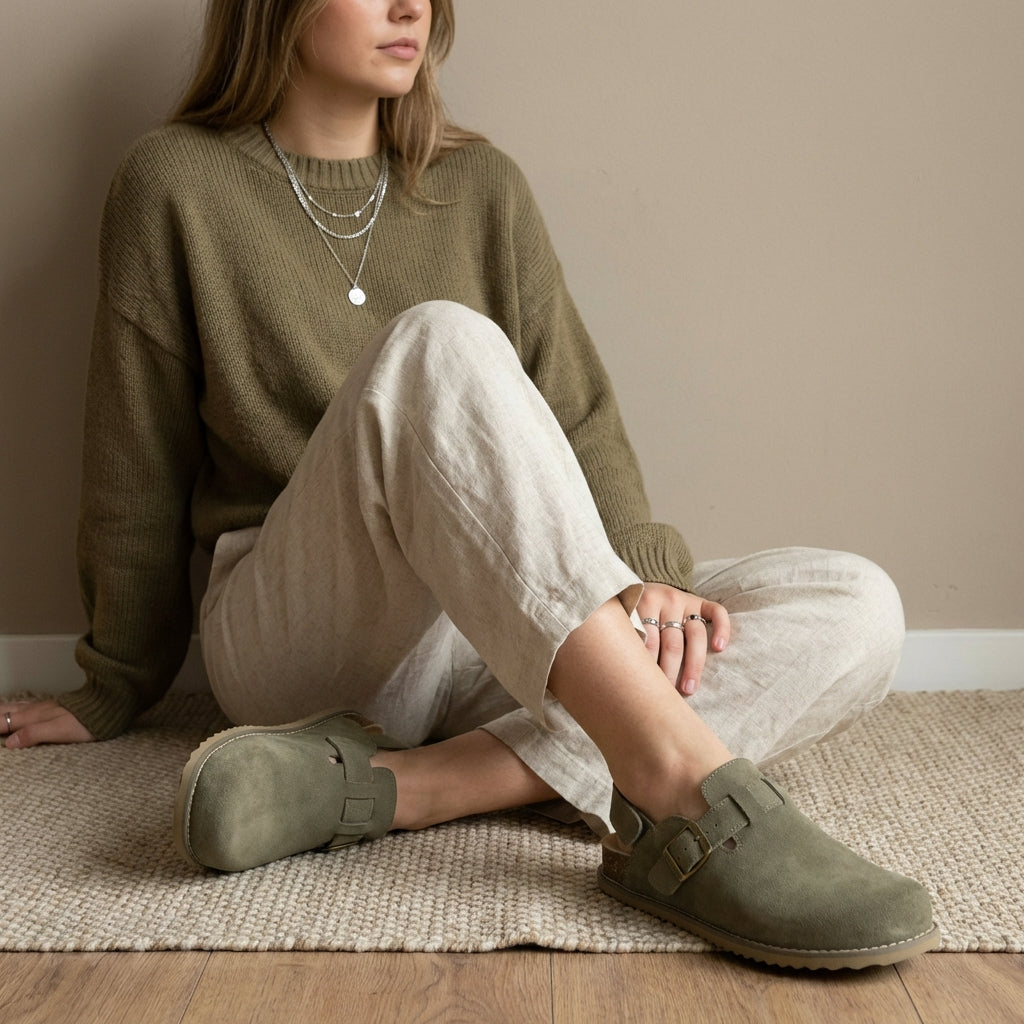 Brooklyn Suede Womens Slides Moss