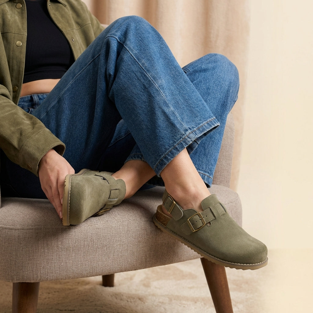 Brooklyn Suede Womens Slides Moss