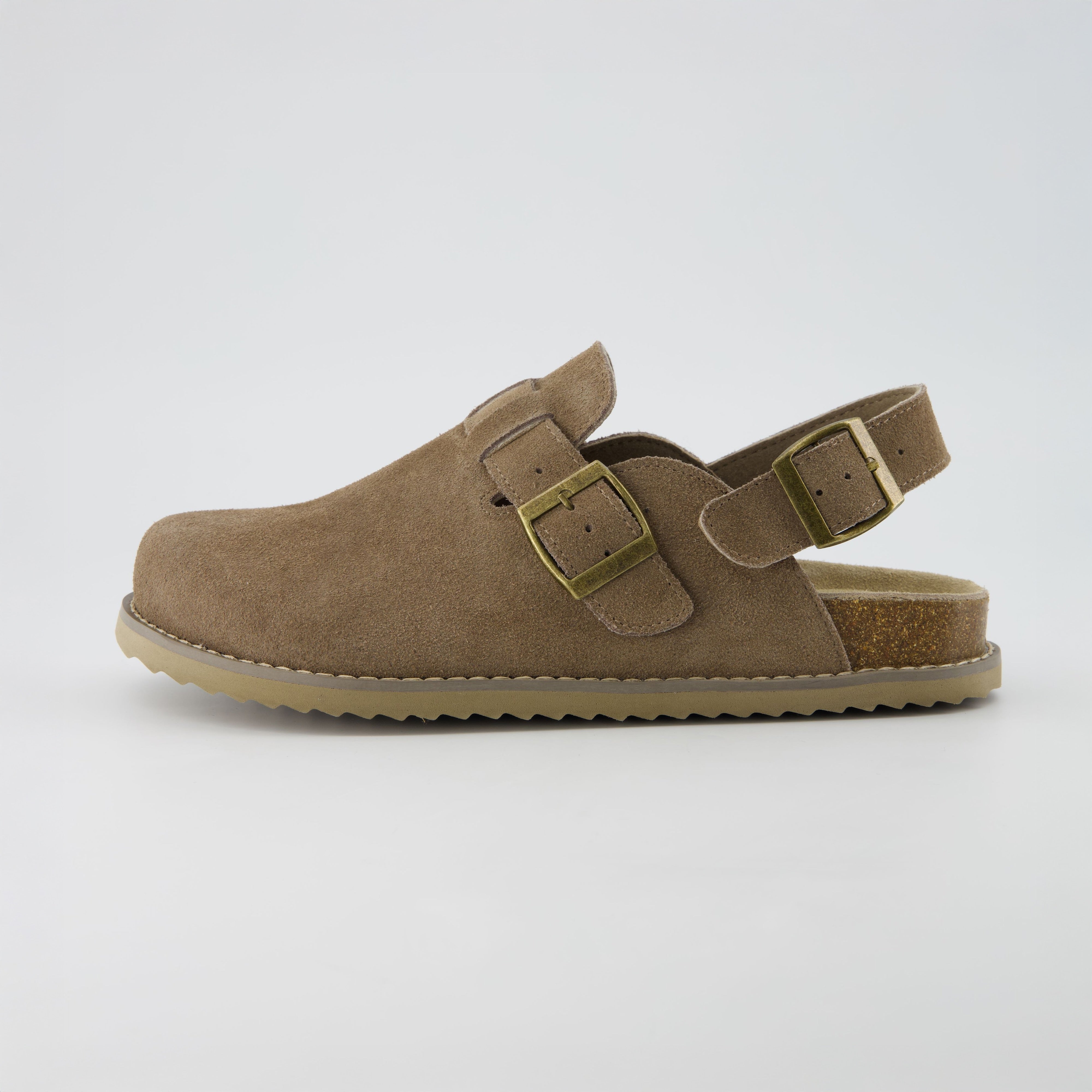 Cushionaire Brooklyn Suede Womens Slides– Comfortable Clog Mules with Adjustable Buckles – Summer Shoes for Women Taupe
