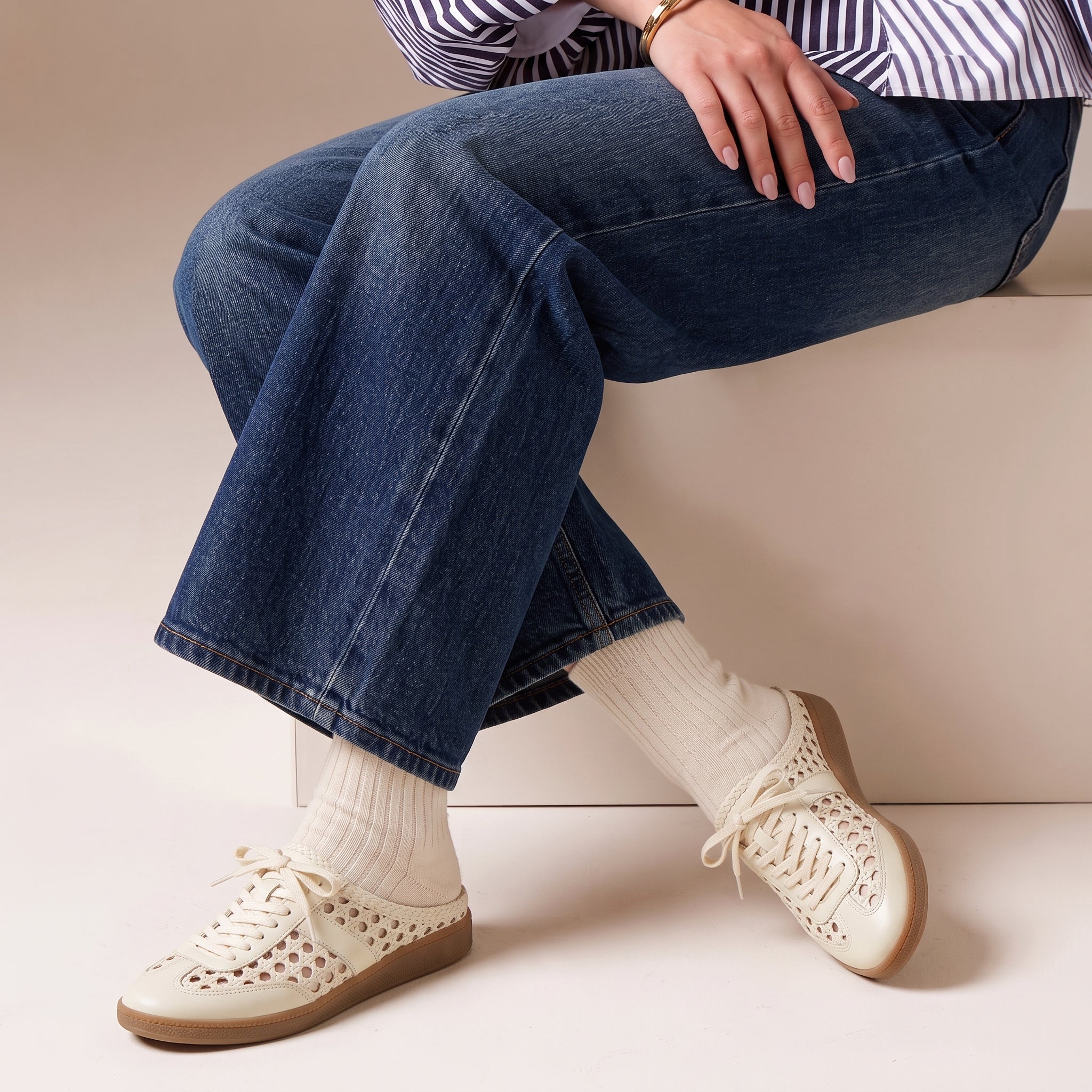 Buffy Woven Sneaker Mules Ivory