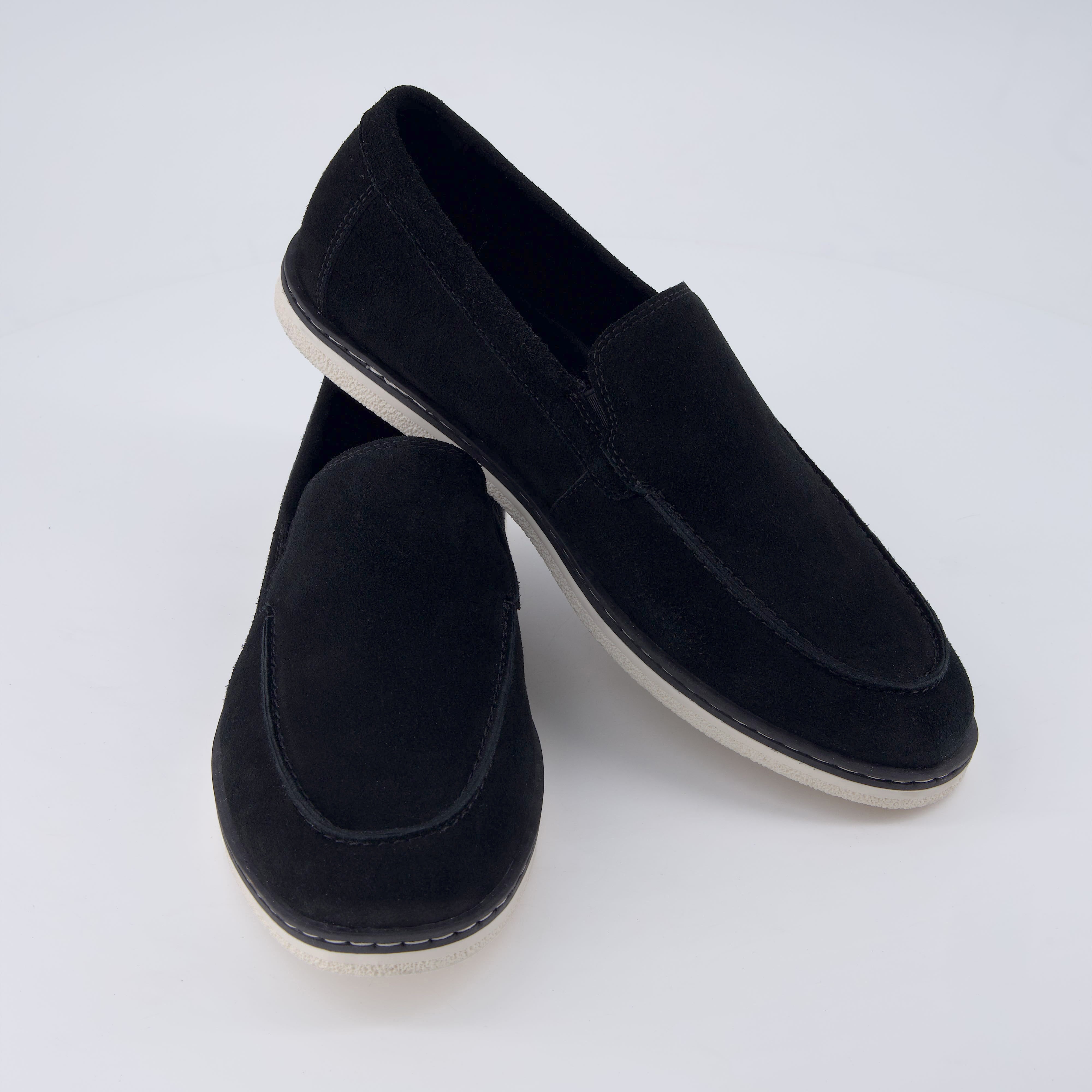 Caden Genuine Suede Penny Loafers BLACK Medium