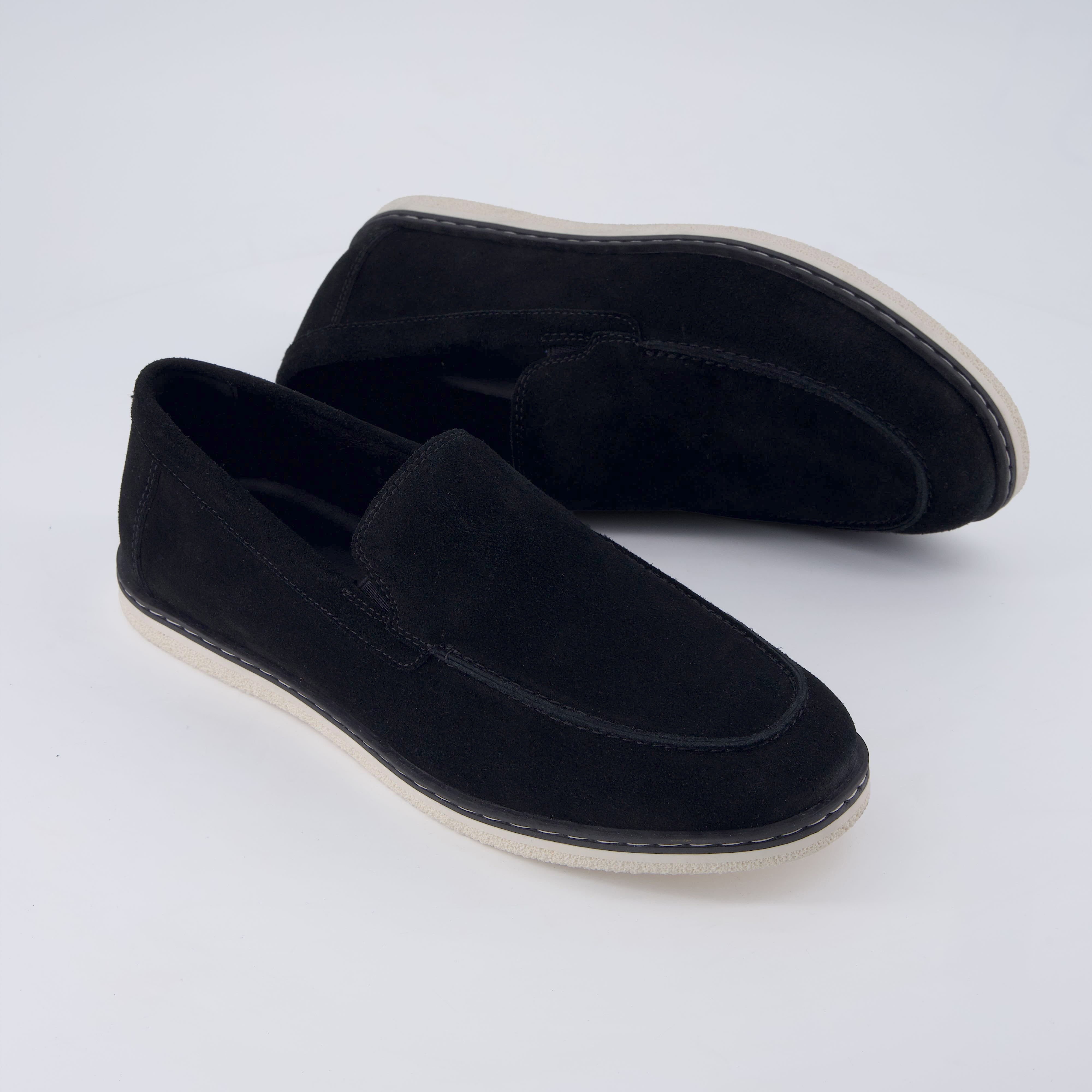 Caden Genuine Suede Penny Loafers BLACK Medium