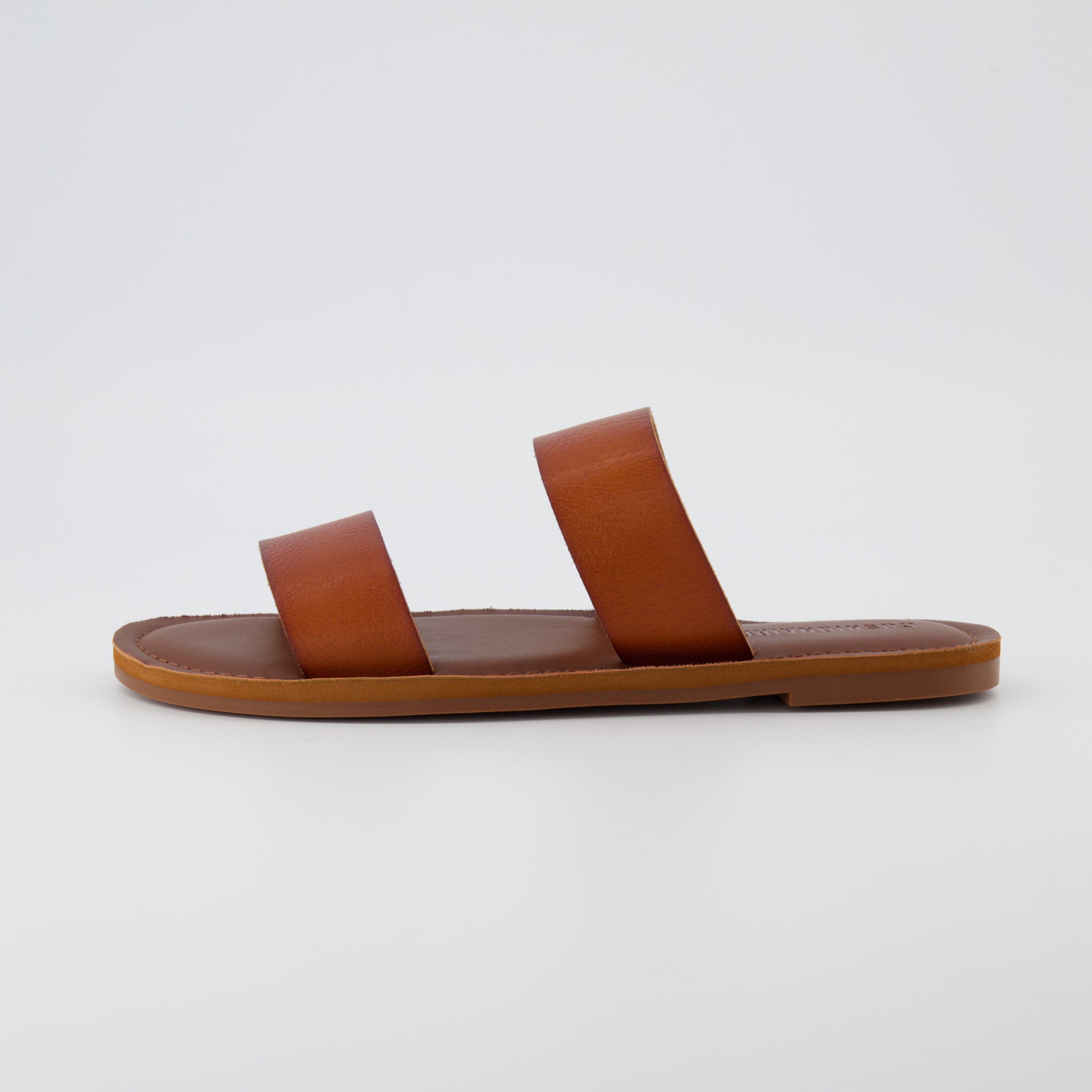 Calico Two Band Slide Sandal Cognac