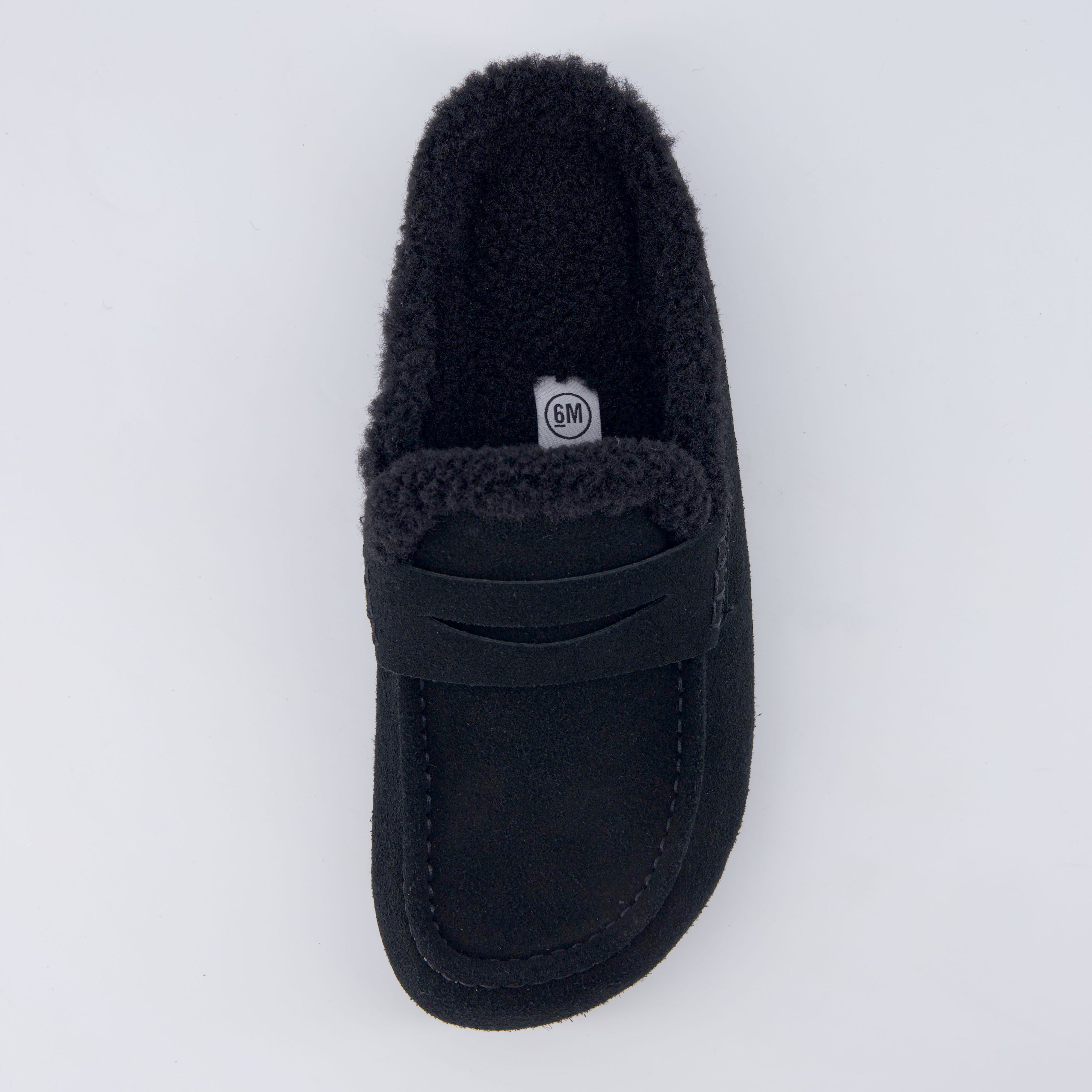 Casey Genuine Suede Moccasin Slippers Black