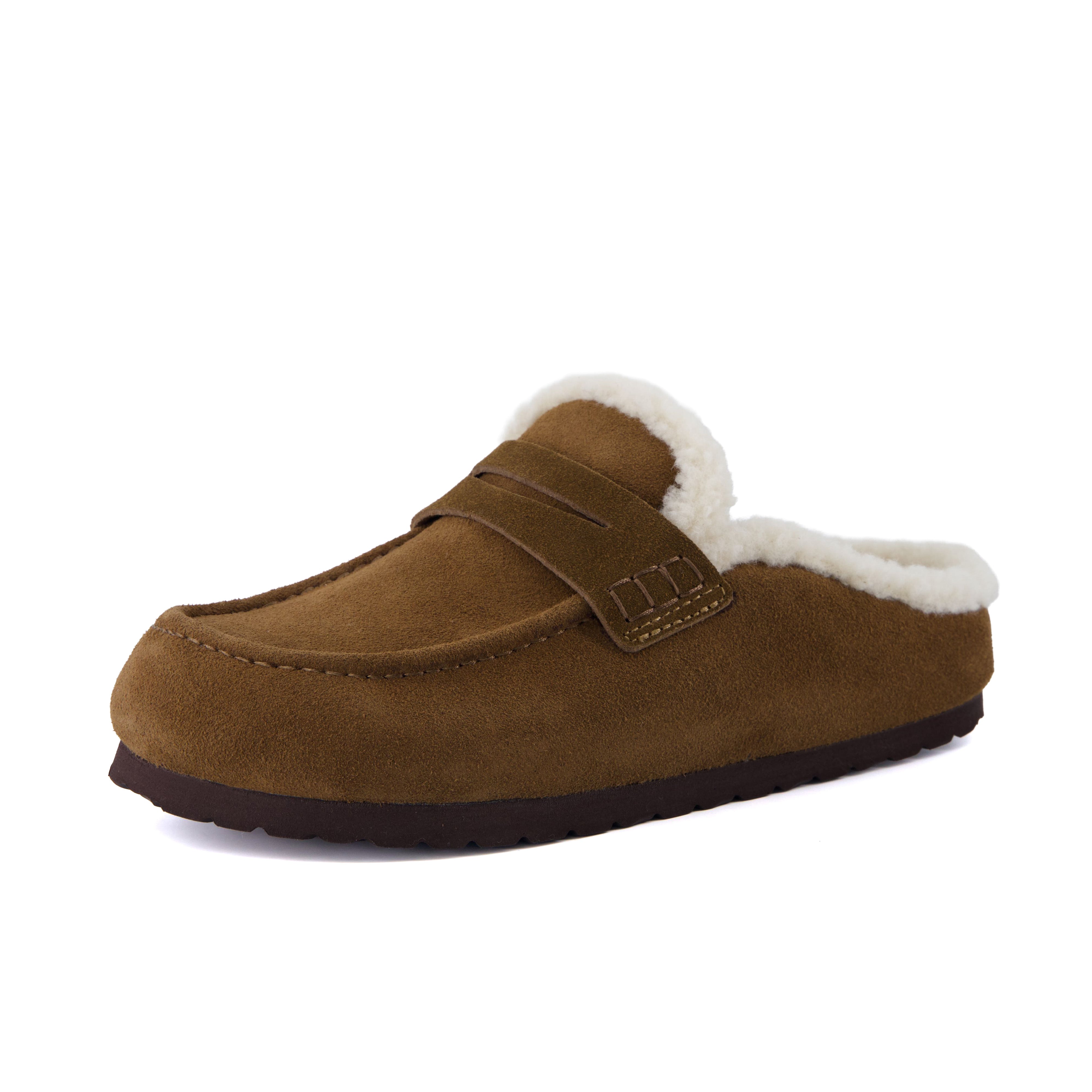 Casey Genuine Suede Moccasin Slippers Brown