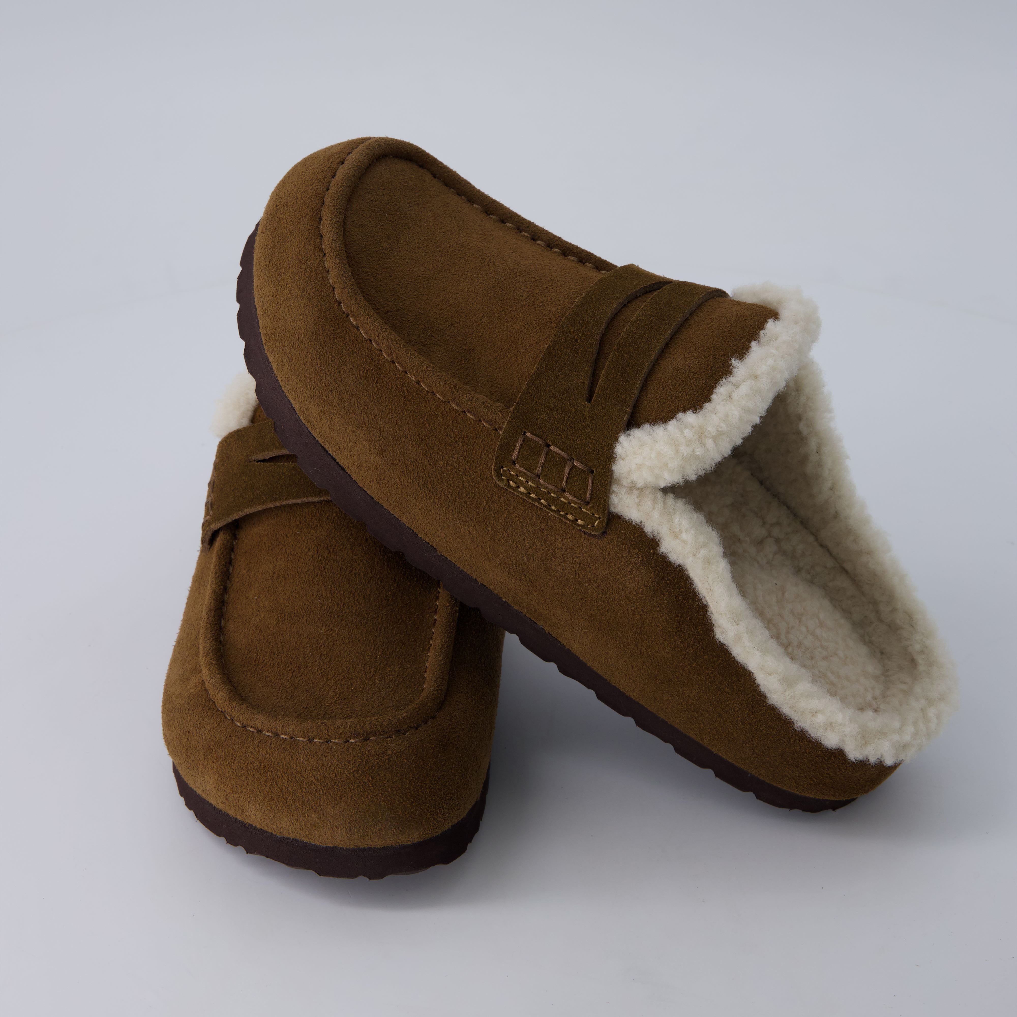 Casey Genuine Suede Moccasin Slippers Brown