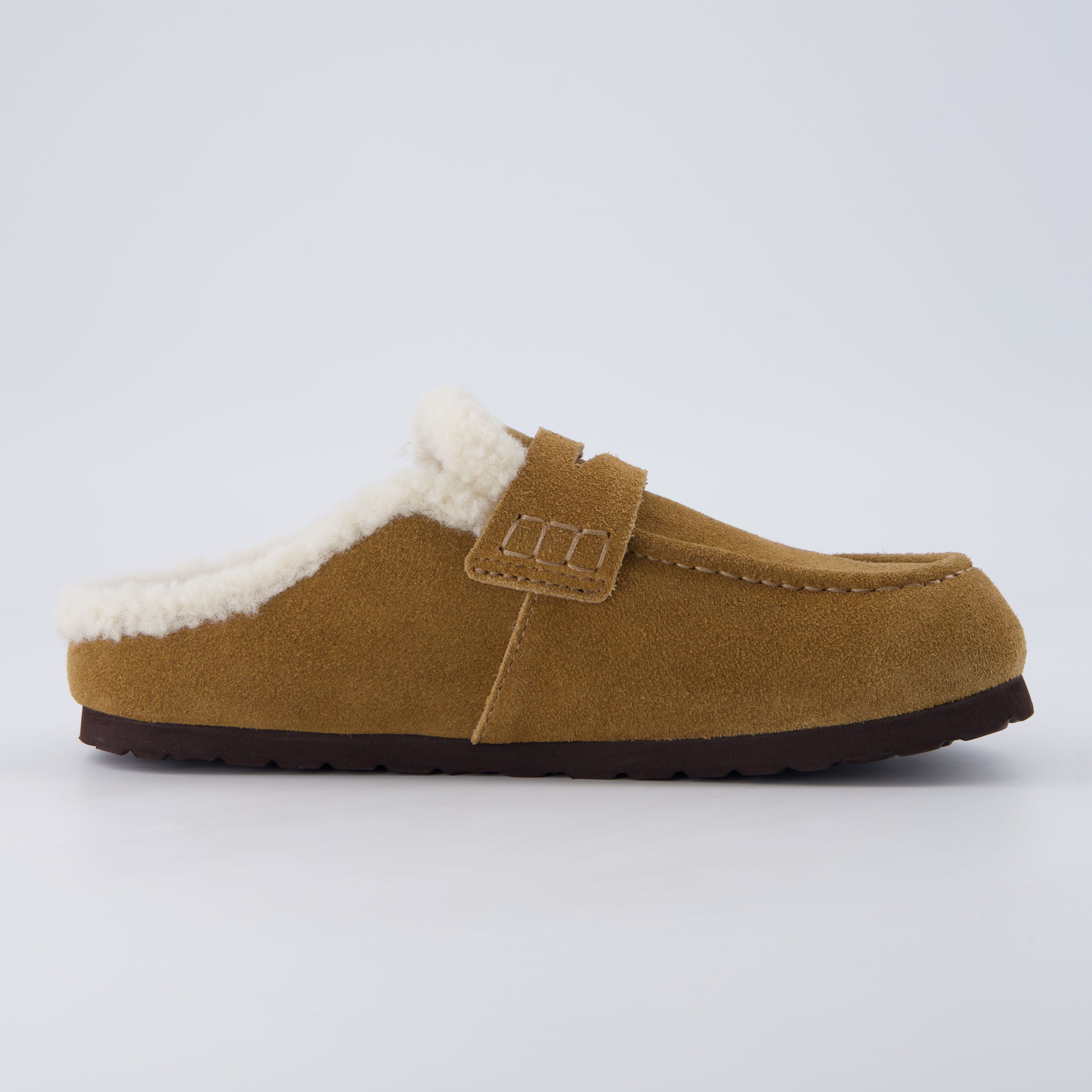 Casey Genuine Suede Moccasin Slippers Camel