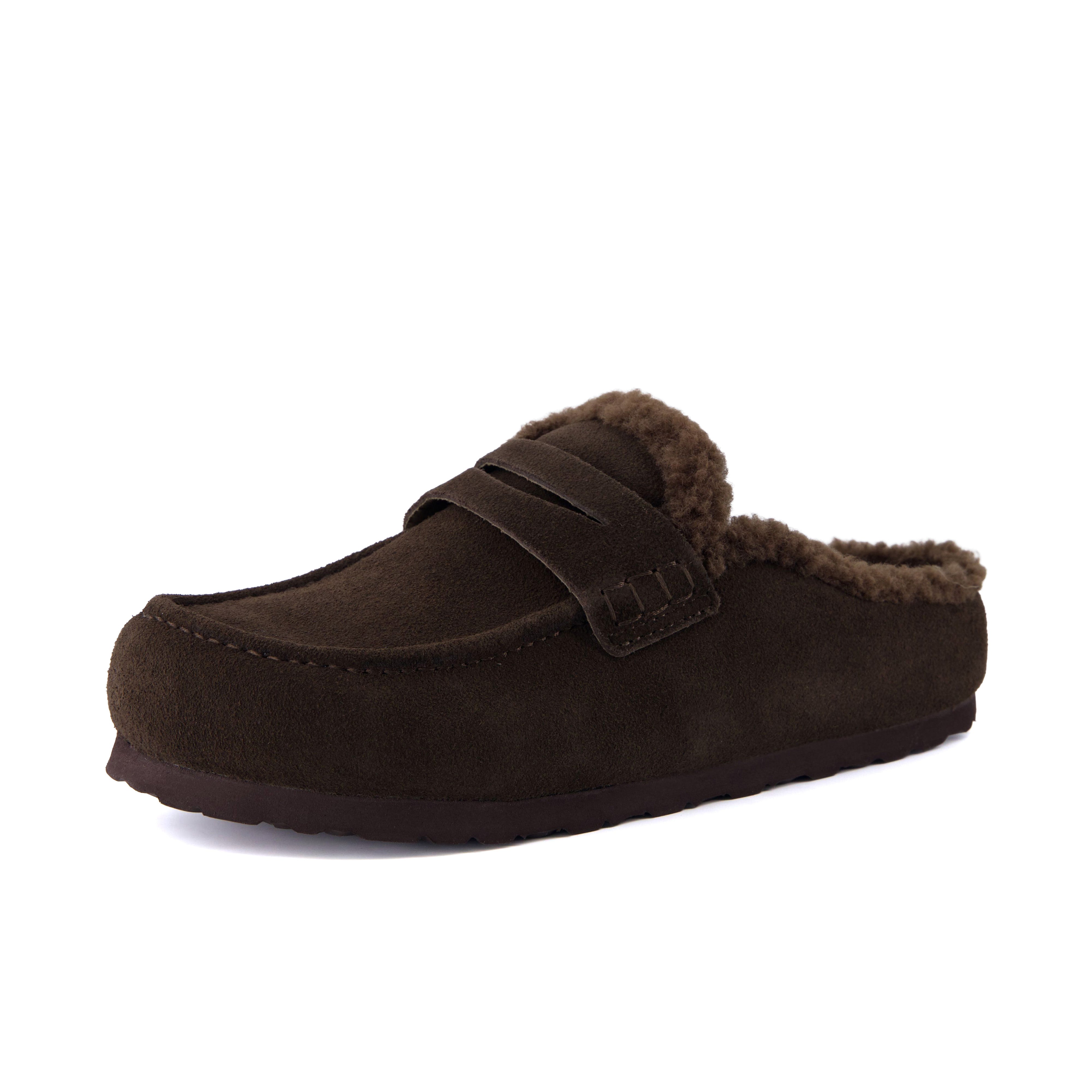 Casey Genuine Suede Moccasin Slippers Chocolate