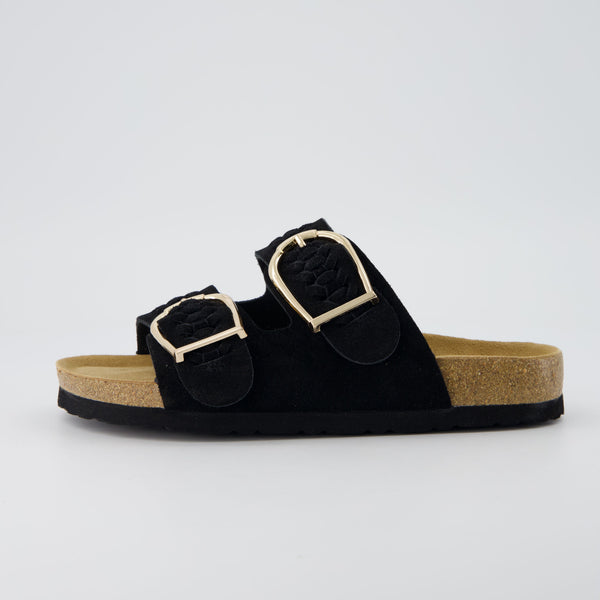 Cushionaire Cashew Slip On Women's Suede Cork Sandals - Braided