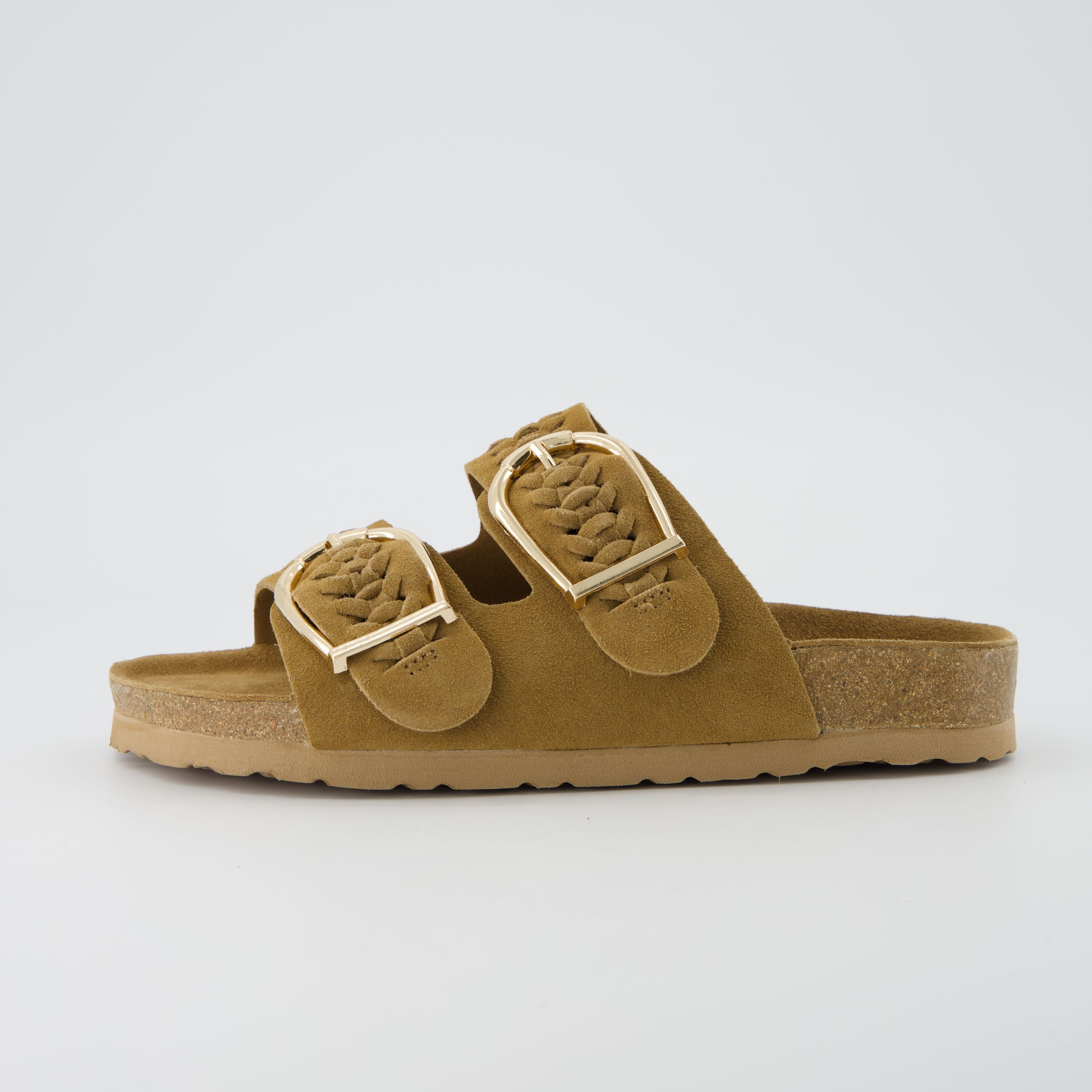 Cushionaire Cashew Slip On Women's Suede Cork Sandals - Braided