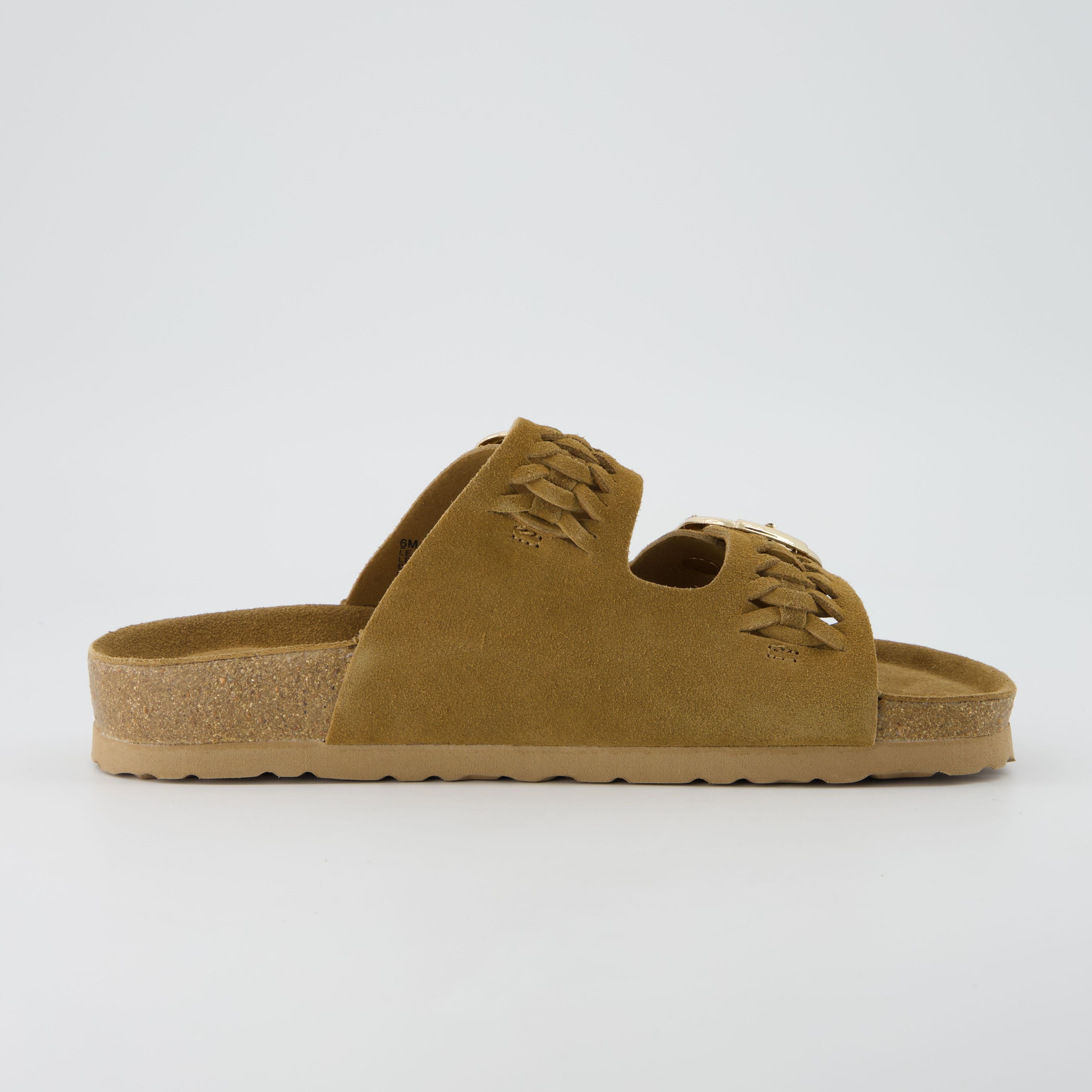 coussinet more ゴールド Cushionaire Cashew Slip On Women's Suede Cork Sandals - Braided