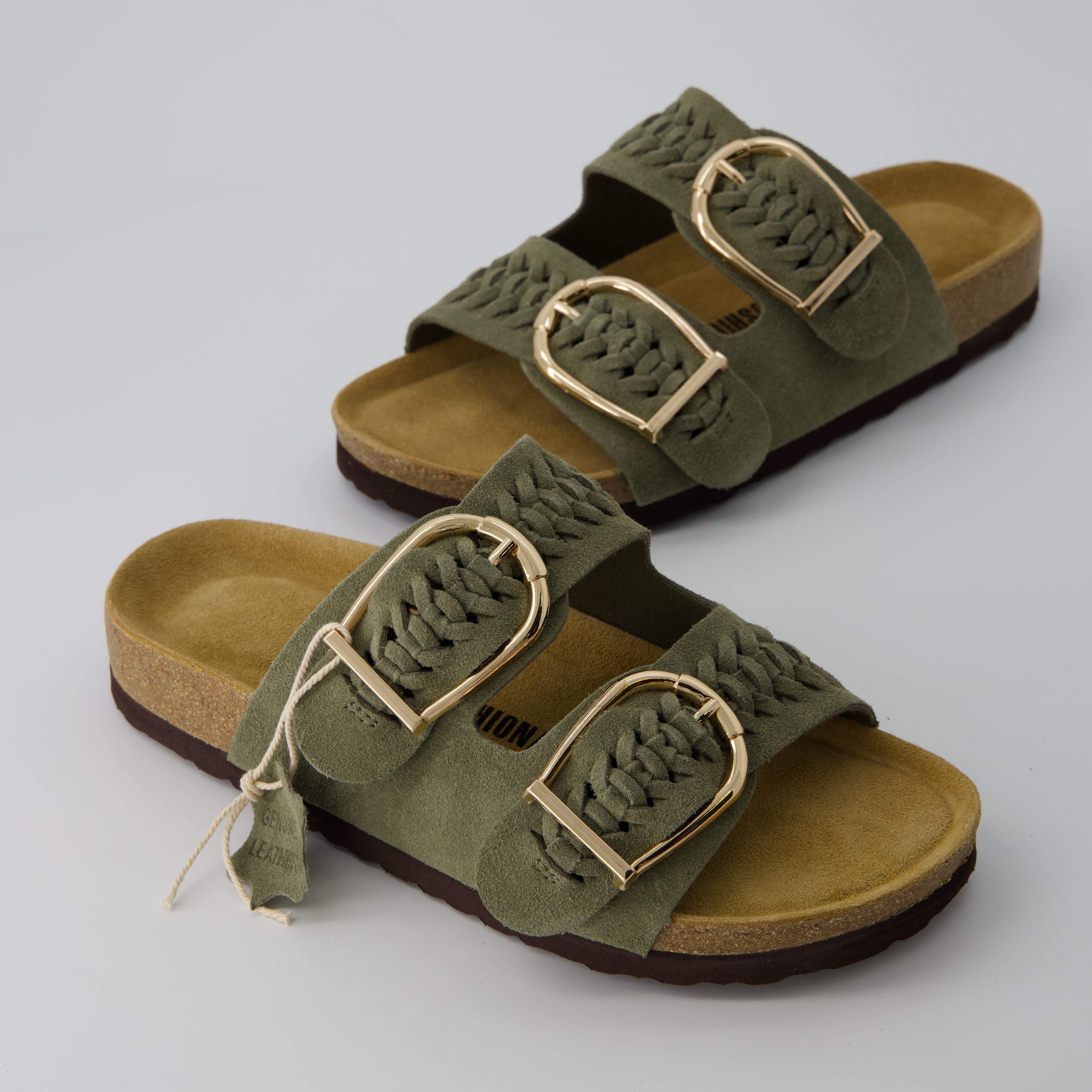 Cushionaire Cashew Slip On Women's Suede Cork Sandals - Braided