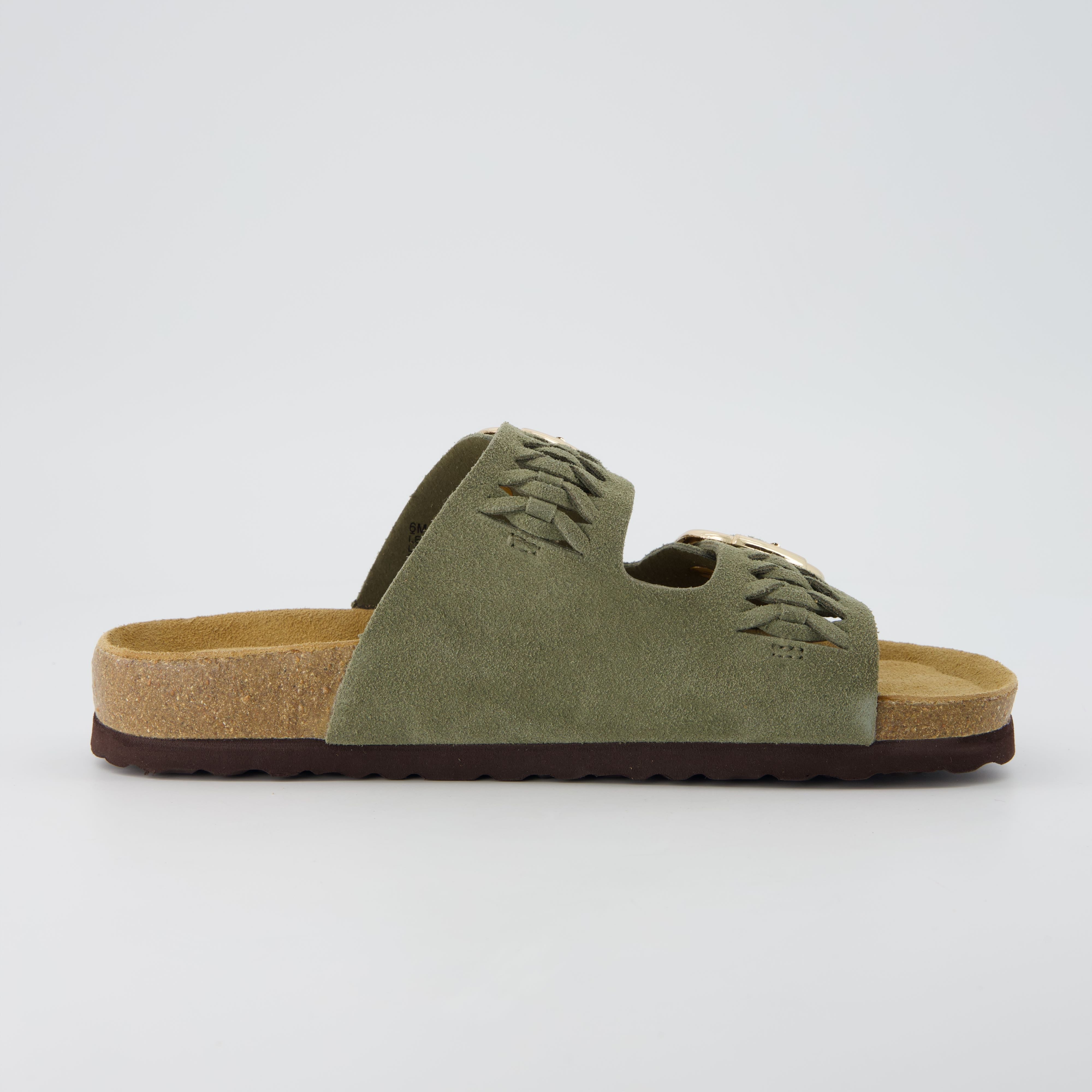 Cushionaire Cashew Slip On Women's Suede Cork Sandals - Braided