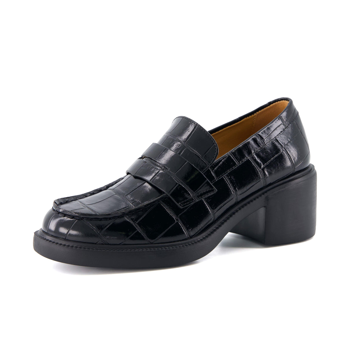 Chevy Chunky Heeled Womens Loafers Black Croco