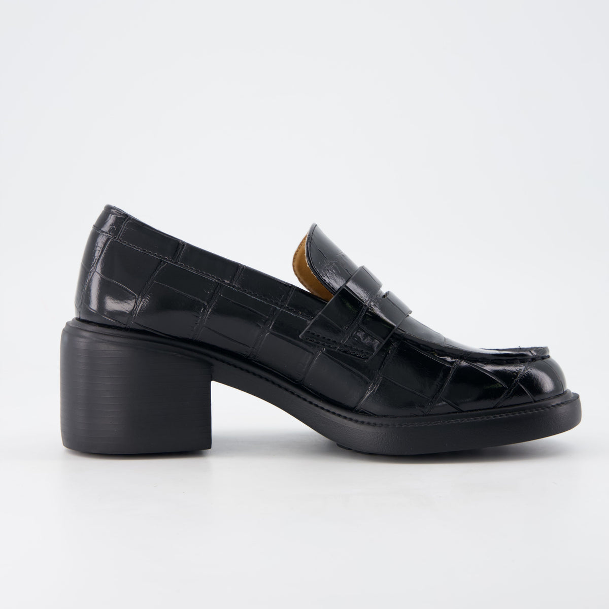Chevy Chunky Heeled Womens Loafers Black Croco