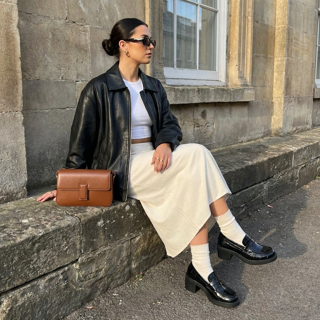 Chevy Chunky Heeled Womens Loafers Black Croco