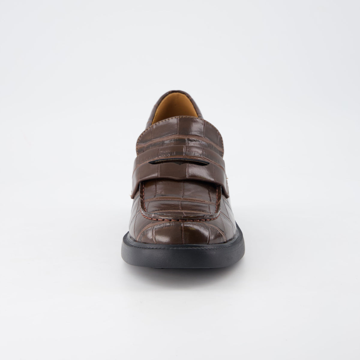 Chevy Chunky Heeled Womens Loafers Chocolate Croco