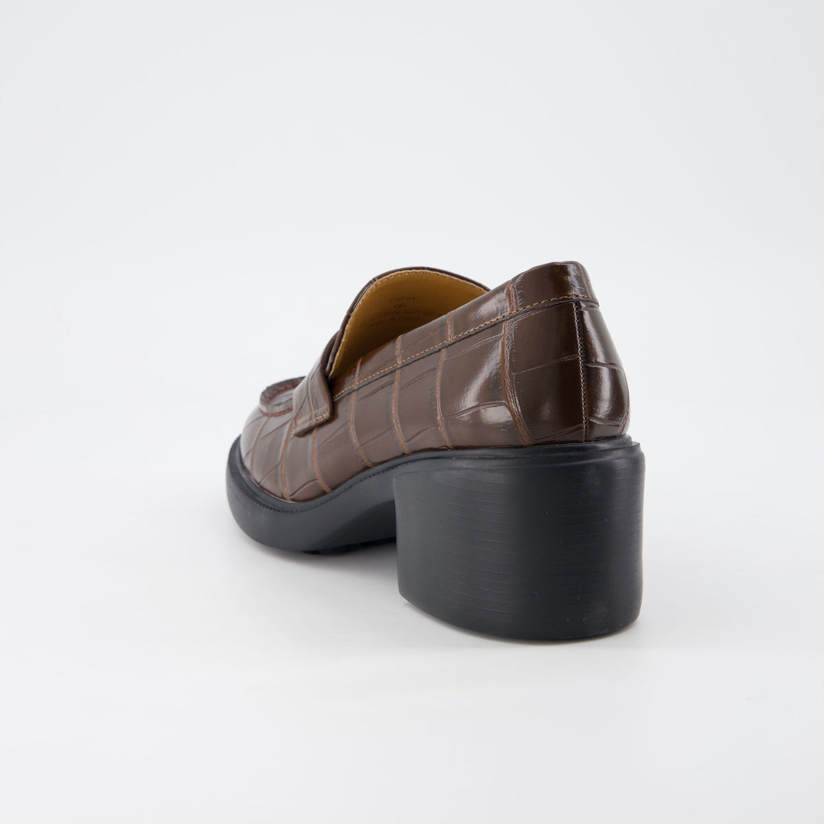 Chevy Chunky Heeled Womens Loafers Chocolate Croco