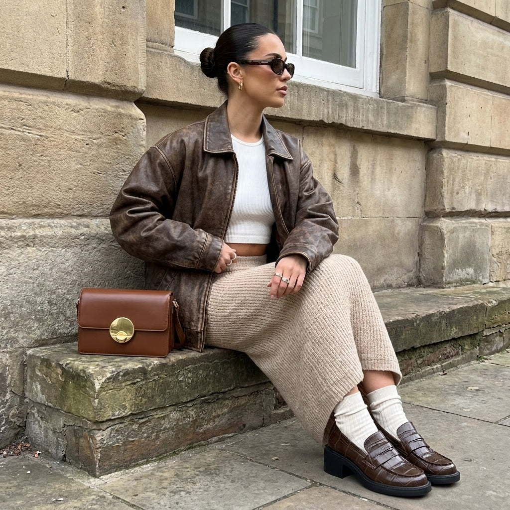 Chevy Chunky Heeled Womens Loafers Chocolate Croco