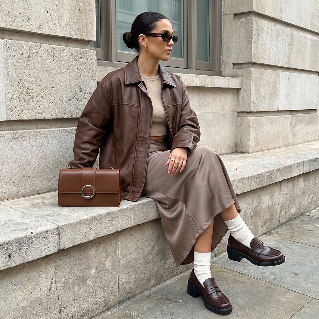 Chevy Chunky Heeled Womens Loafers Chocolate Croco