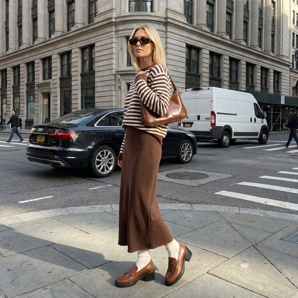 Chevy Chunky Heeled Womens Loafers Chocolate Croco