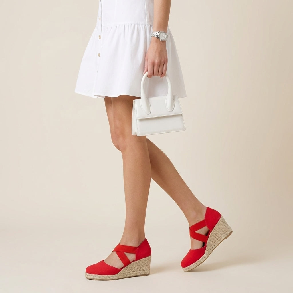 Chica Espadrille Wedge Sandals Red