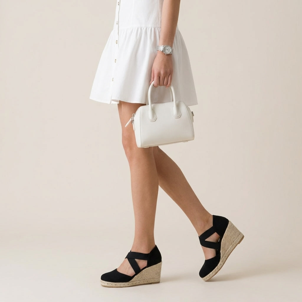 Chica Espadrille Wedge Sandals Black