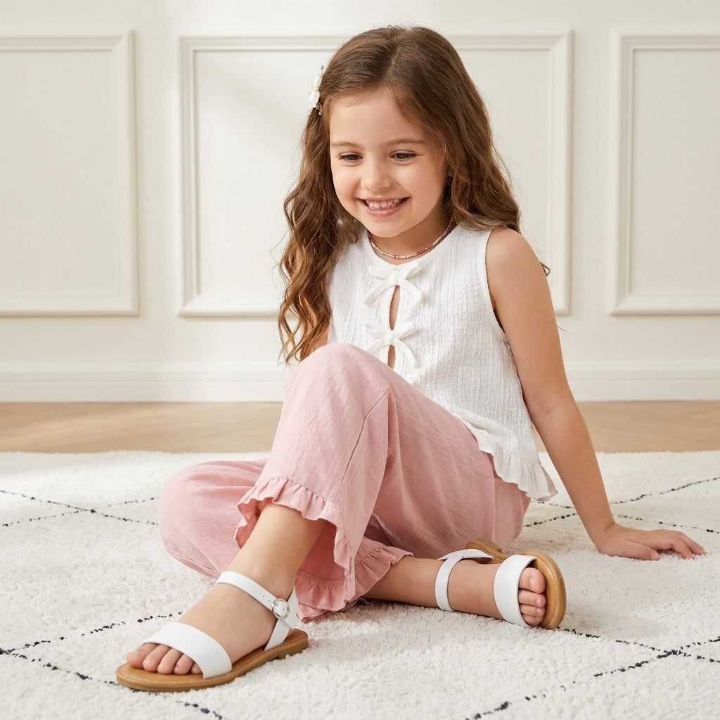Clara Casual Flat Girls Sandals White Smooth Medium