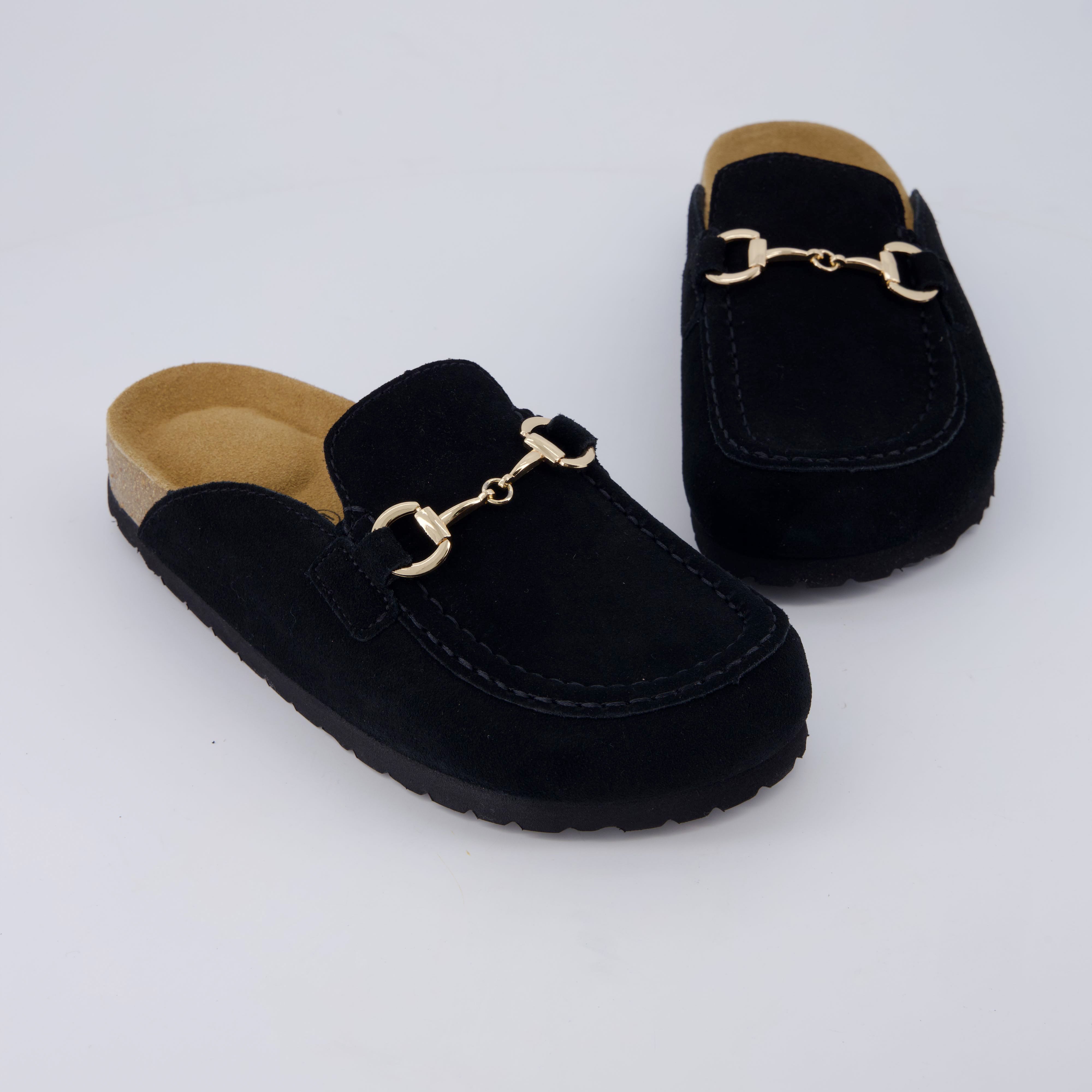 Cliff Suede Clog Mules Black
