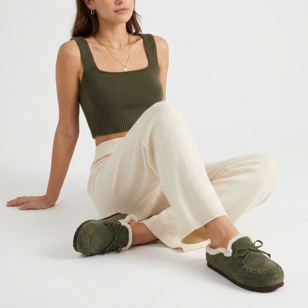Creek Genuine Suede Slippers Khaki